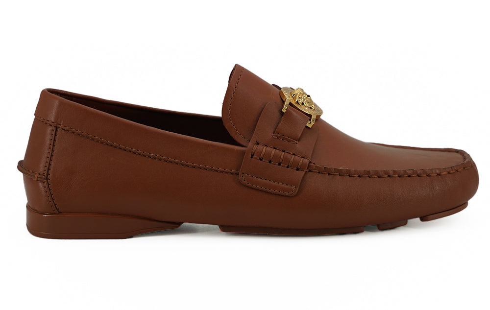 Versace Natural Brown Calf Leather Loafers Shoes | Regal Royce