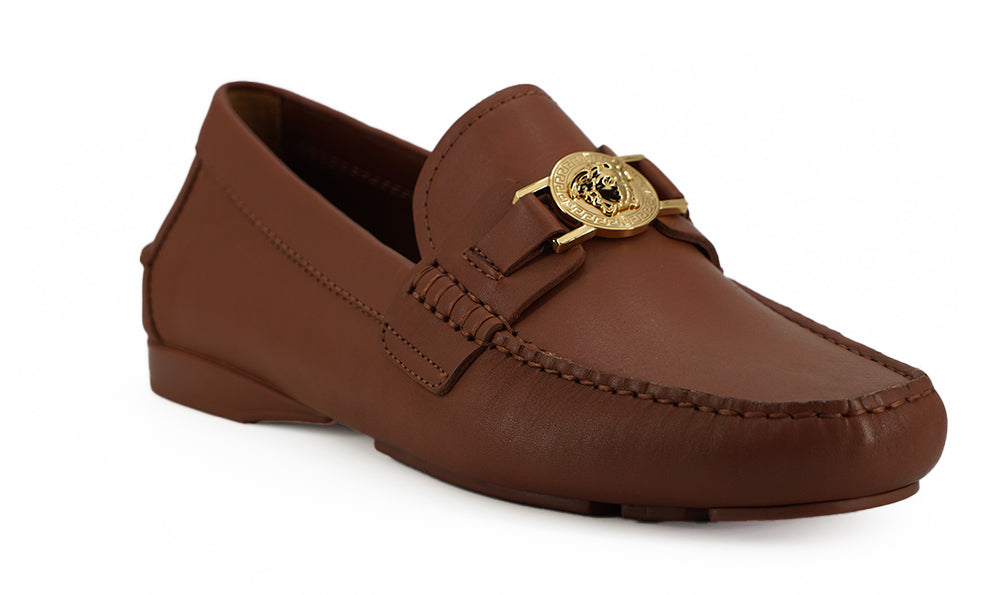 Versace Natural Brown Calf Leather Loafers Shoes | Regal Royce