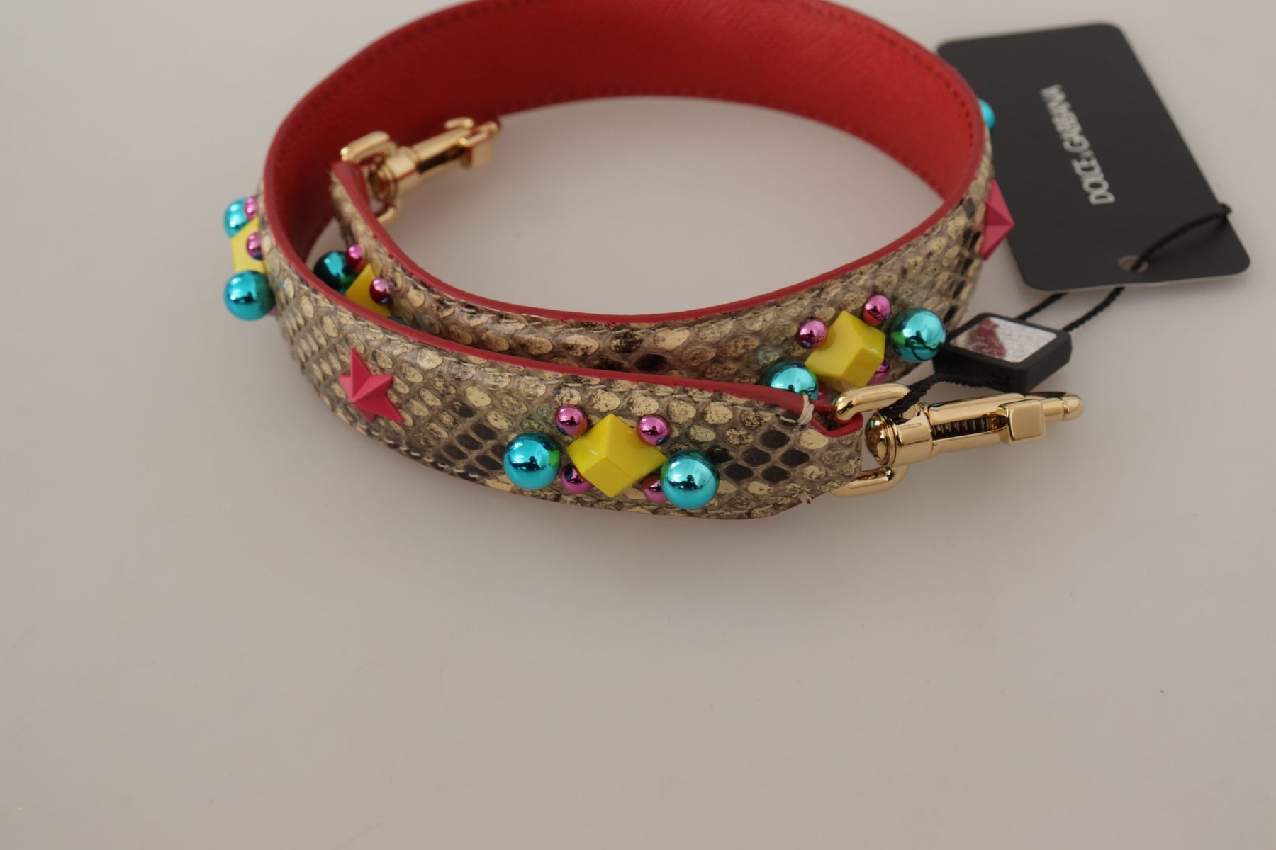 Dolce & Gabbana Beige Python Leather Crystals Shoulder Strap | Regal Royce