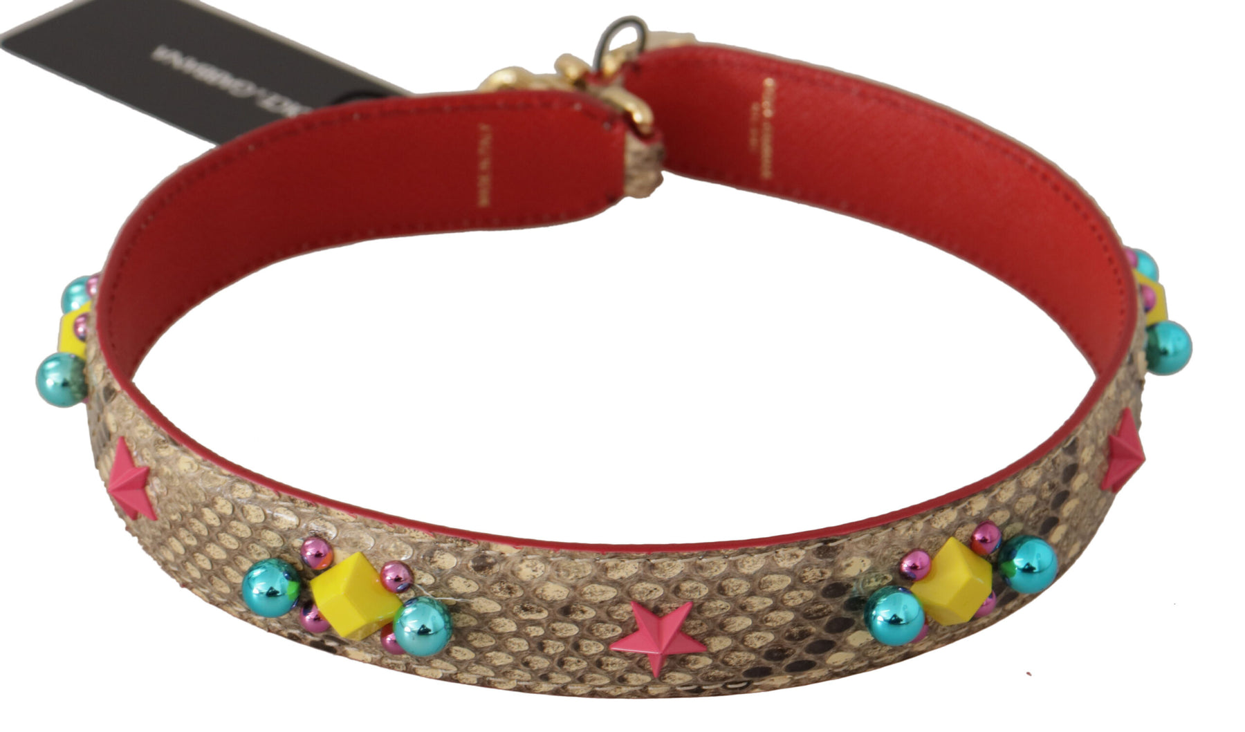 Dolce & Gabbana Beige Python Leather Crystals Shoulder Strap | Regal Royce