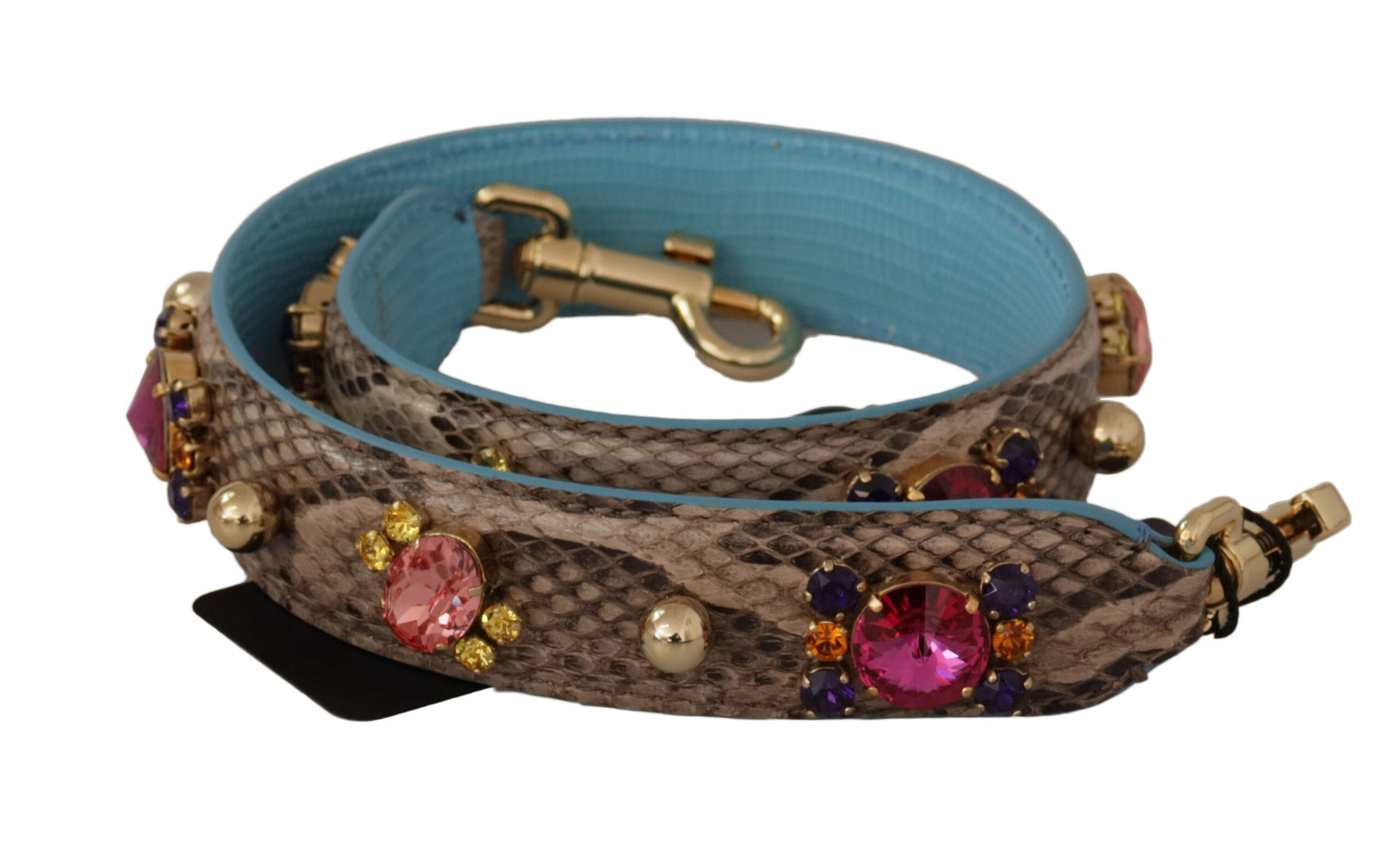 Dolce & Gabbana Brown Exotic Leather Crystals Shoulder Strap | Regal Royce