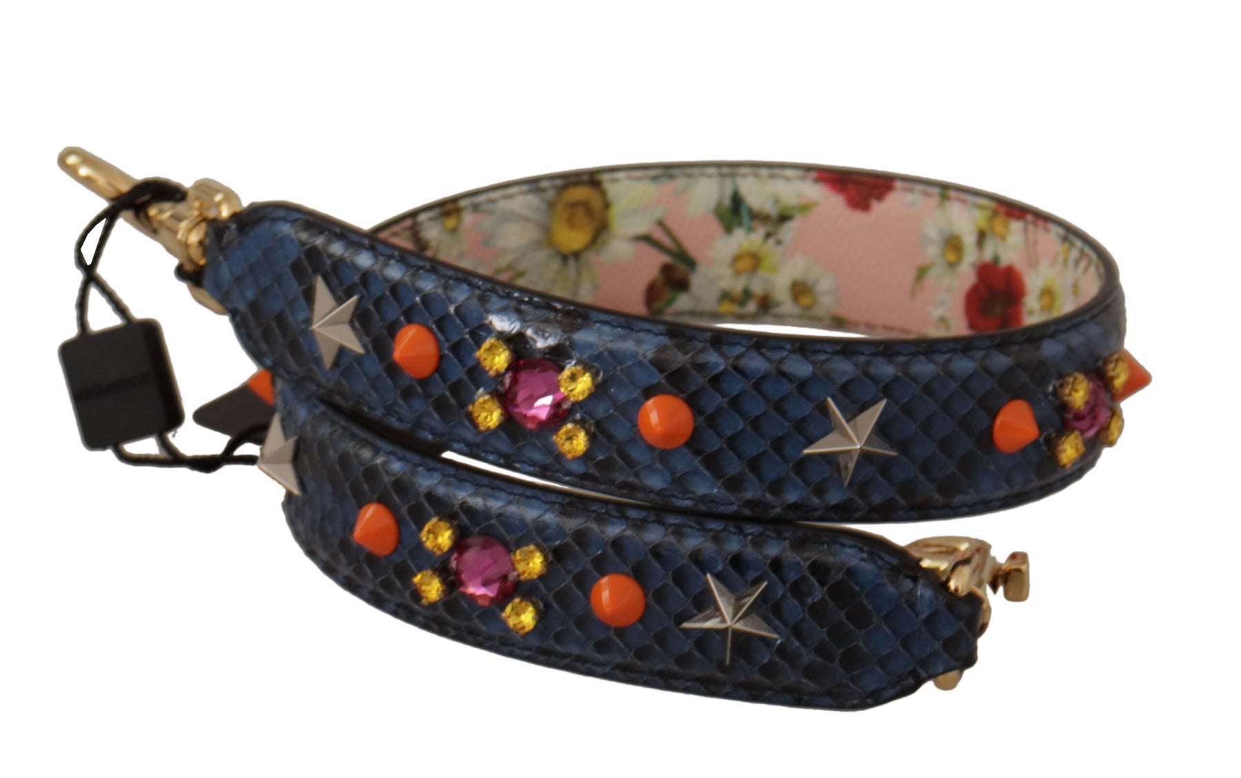Dolce & Gabbana Blue Exotic Leather Crystals Reversible Shoulder Strap | Regal Royce