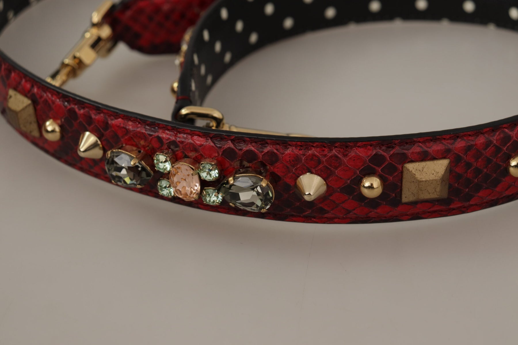 Dolce & Gabbana Red Python Leather Crystals Reversible Shoulder Strap | Regal Royce