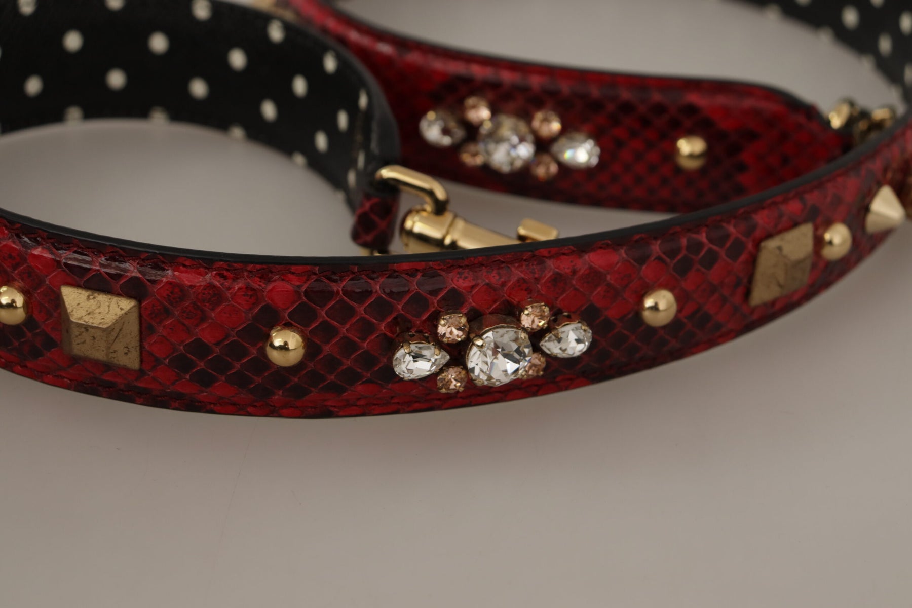 Dolce & Gabbana Red Python Leather Crystals Reversible Shoulder Strap | Regal Royce