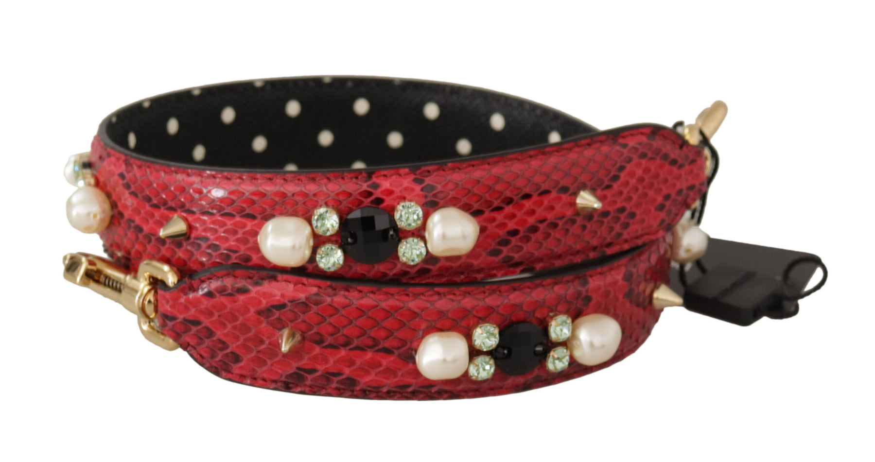 Dolce & Gabbana Red Python Leather Crystals Reversible Shoulder Strap | Regal Royce