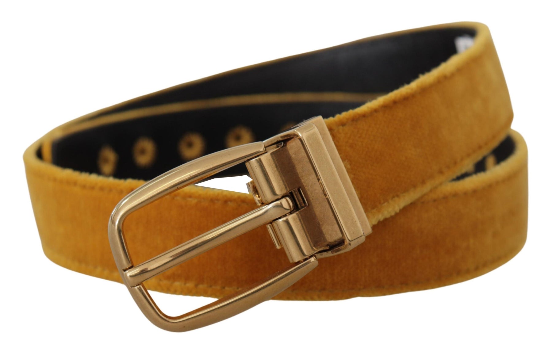 Dolce & Gabbana Mustard Velvet Gold Logo Engraved Metal Buckle Belt | Regal Royce