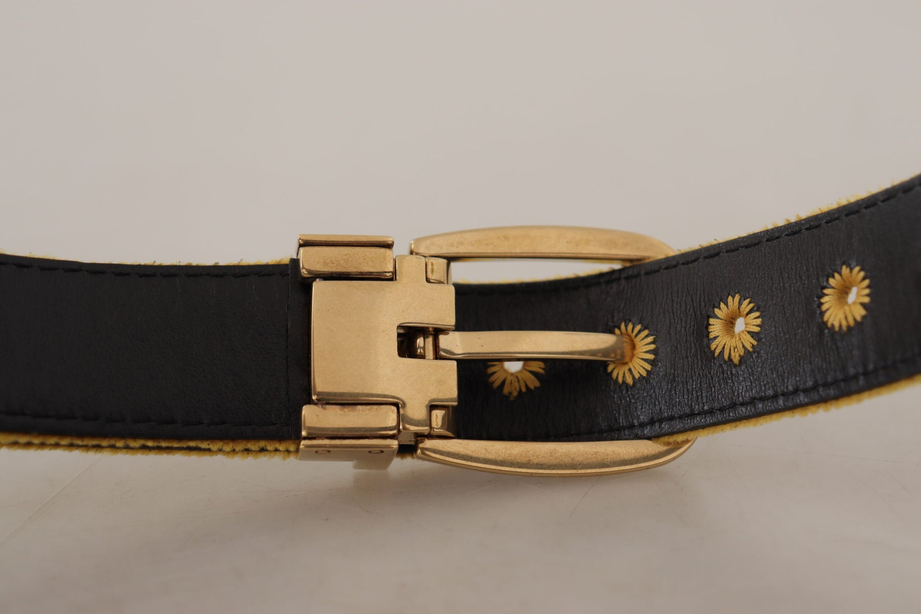 Dolce & Gabbana Mustard Velvet Gold Logo Engraved Metal Buckle Belt | Regal Royce