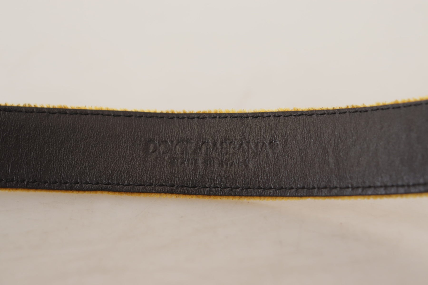 Dolce & Gabbana Mustard Velvet Gold Logo Engraved Metal Buckle Belt | Regal Royce
