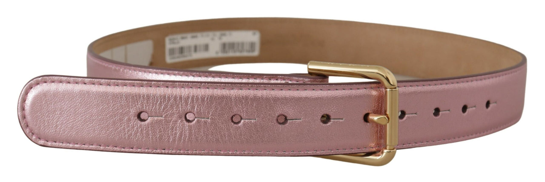 Dolce & Gabbana Metallic Pink Polished Leather Logo Metal Buckle Belt | Regal Royce