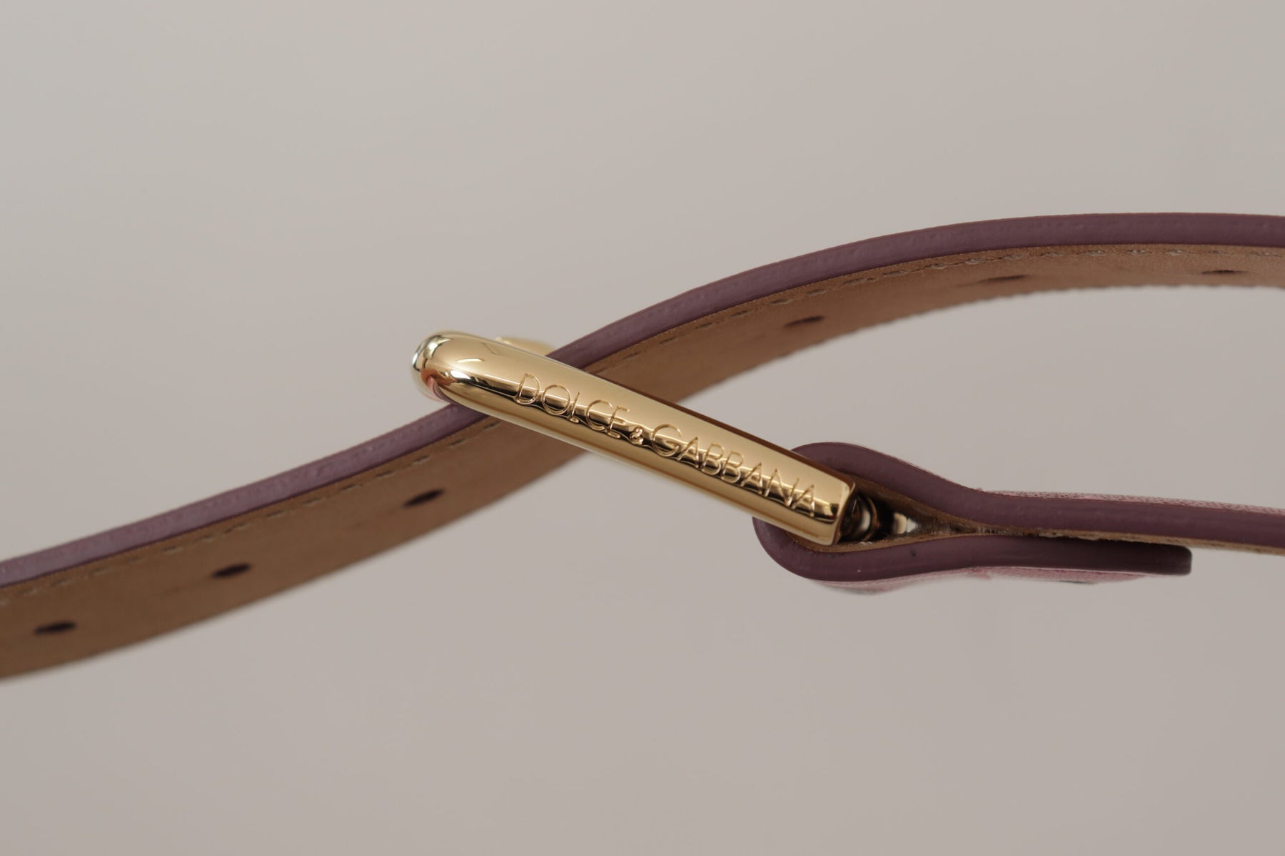 Dolce & Gabbana Metallic Pink Polished Leather Logo Metal Buckle Belt | Regal Royce