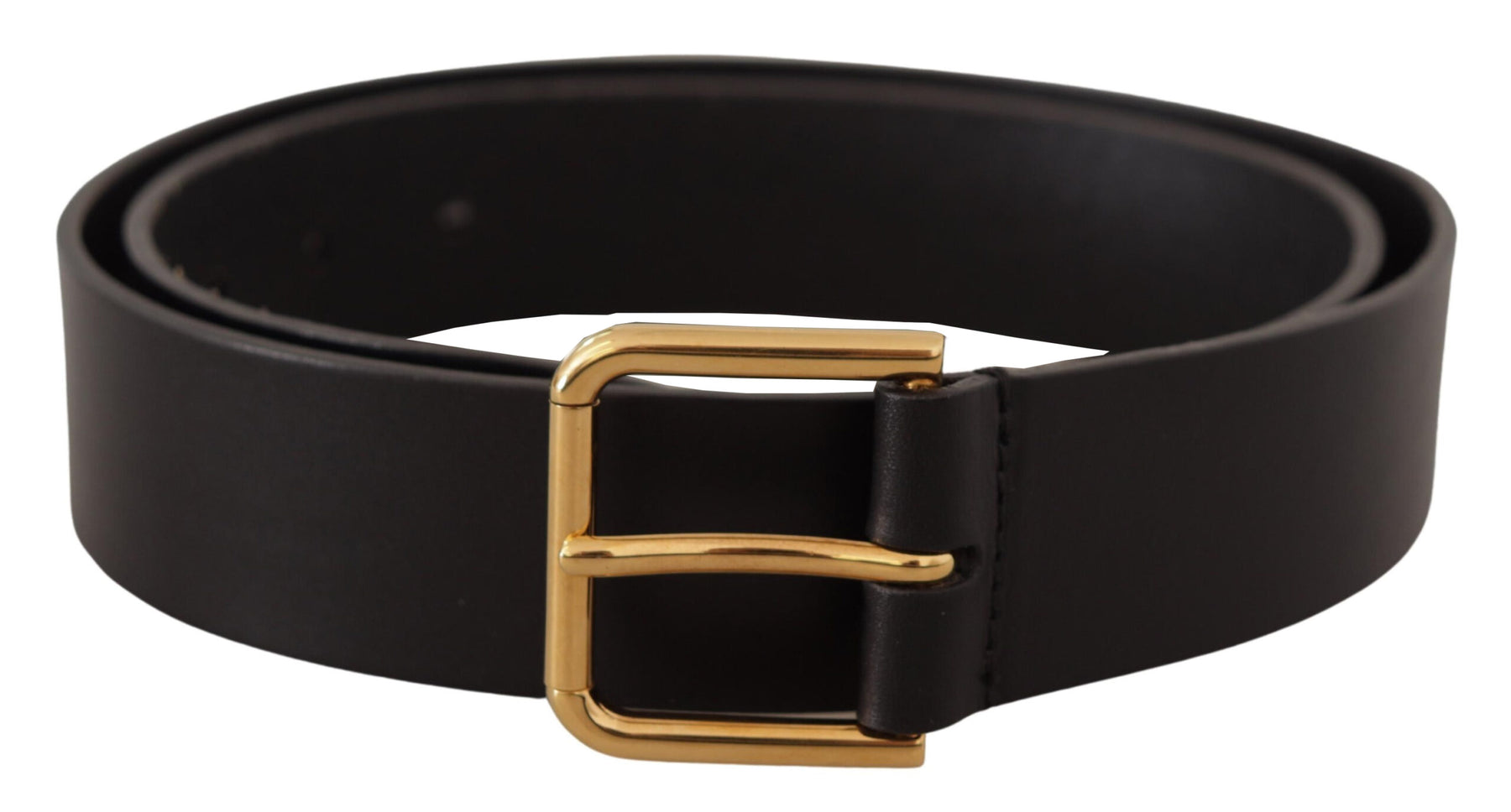Dolce & Gabbana Black Calf Leather Gold Tone Logo Metal Buckle Belt | Regal Royce