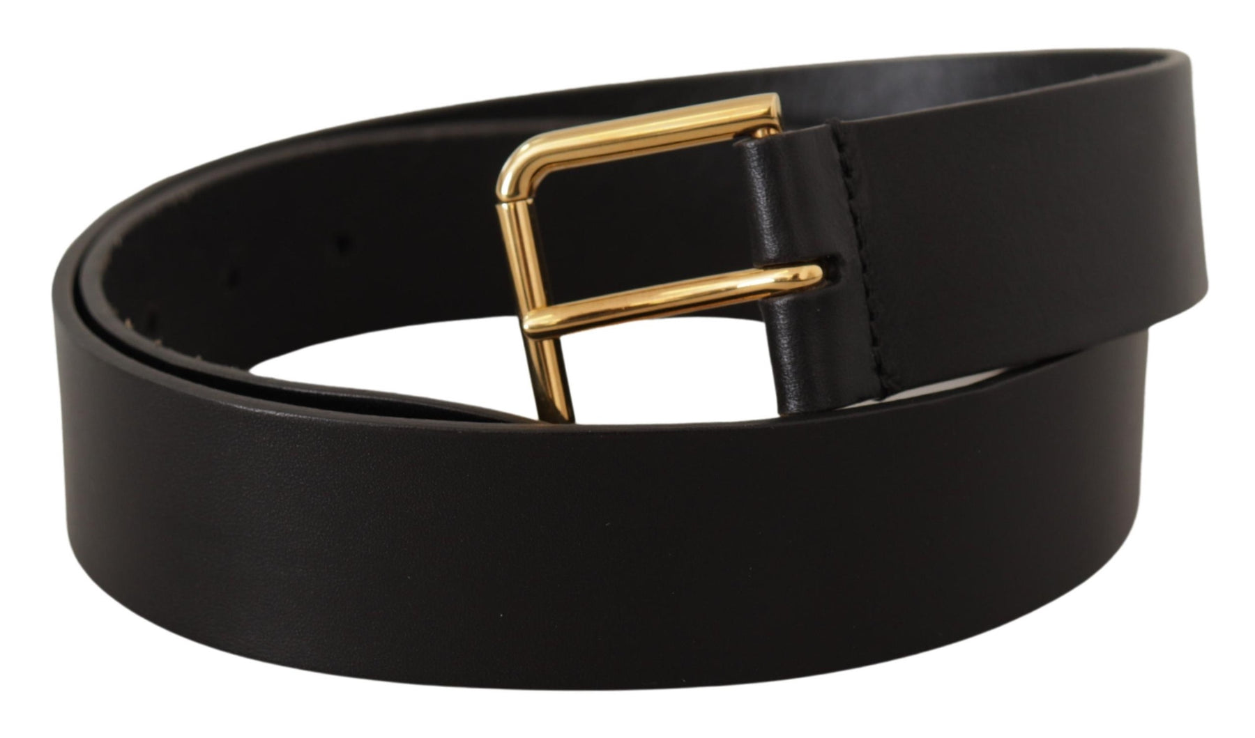 Dolce & Gabbana Black Calf Leather Gold Tone Logo Metal Buckle Belt | Regal Royce