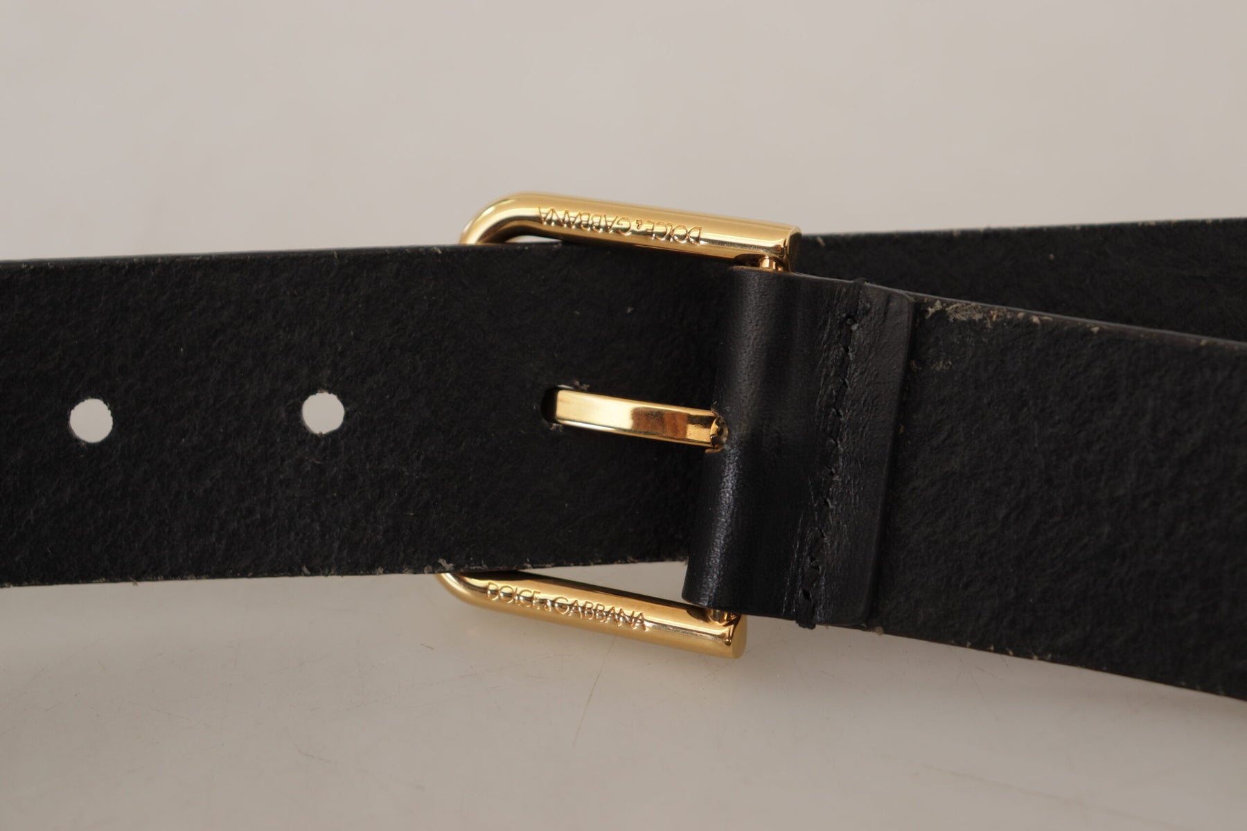 Dolce & Gabbana Black Calf Leather Gold Tone Logo Metal Buckle Belt | Regal Royce