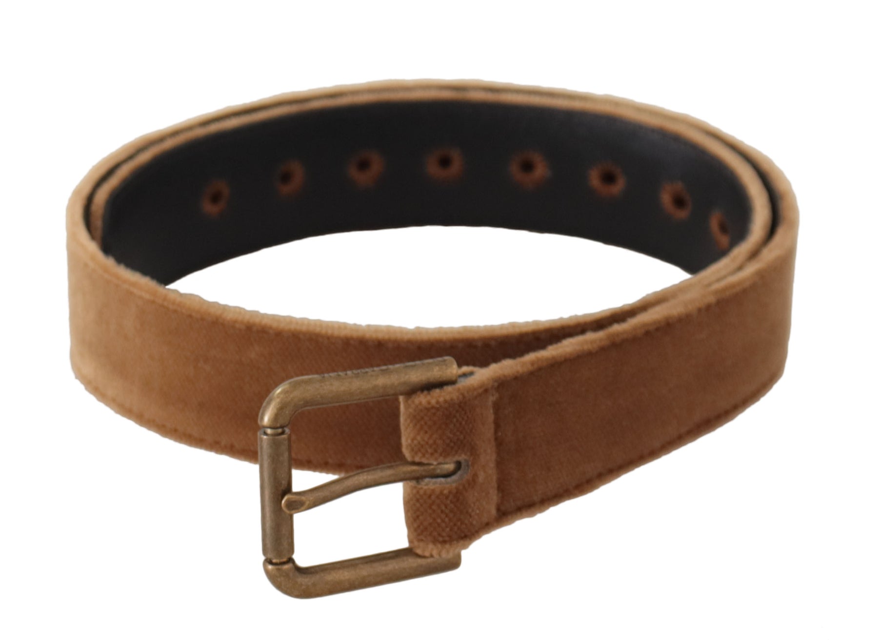 Dolce & Gabbana Brown Velvet Bronze Vintage Logo Metal Buckle Belt | Regal Royce