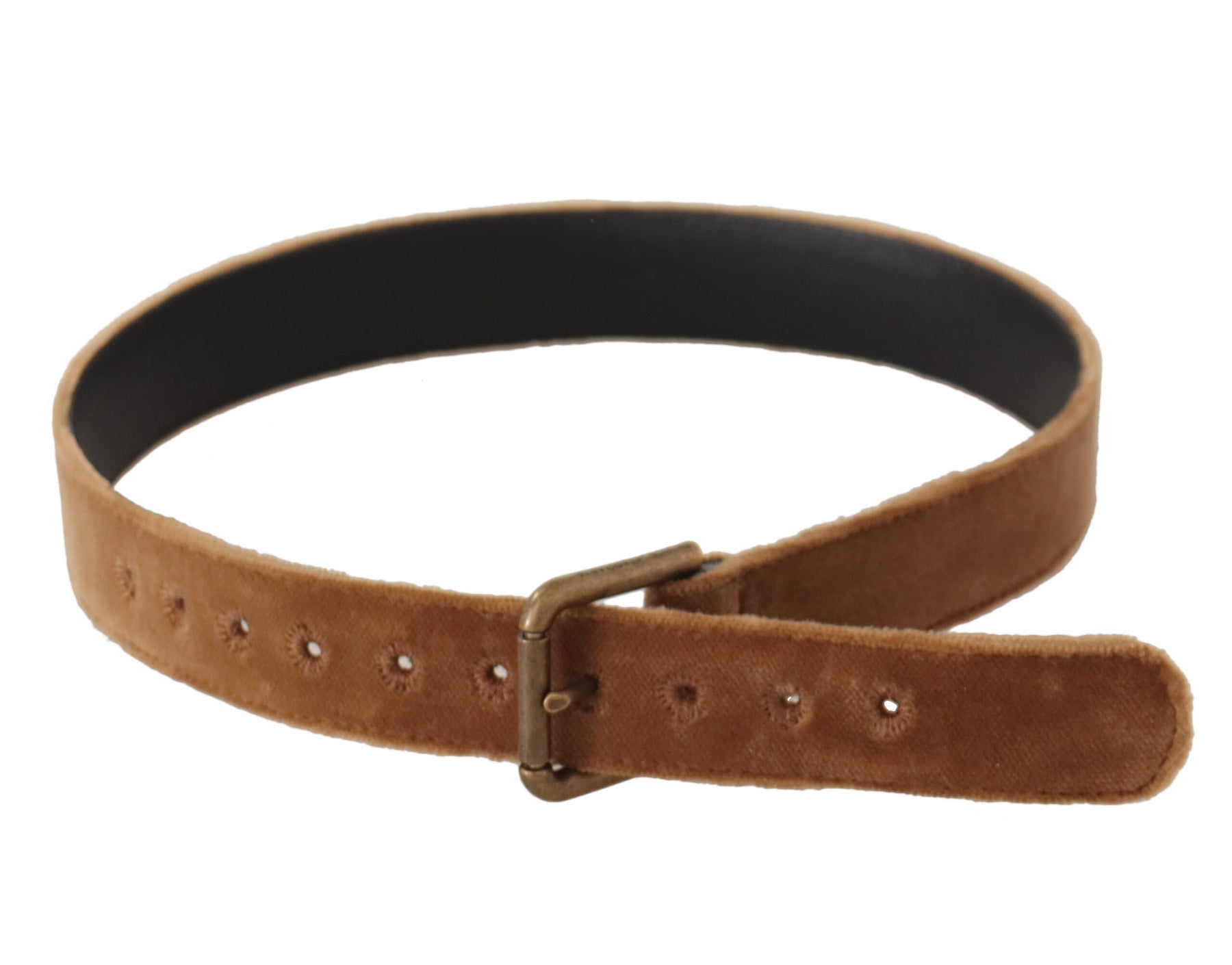 Dolce & Gabbana Brown Velvet Bronze Vintage Logo Metal Buckle Belt | Regal Royce
