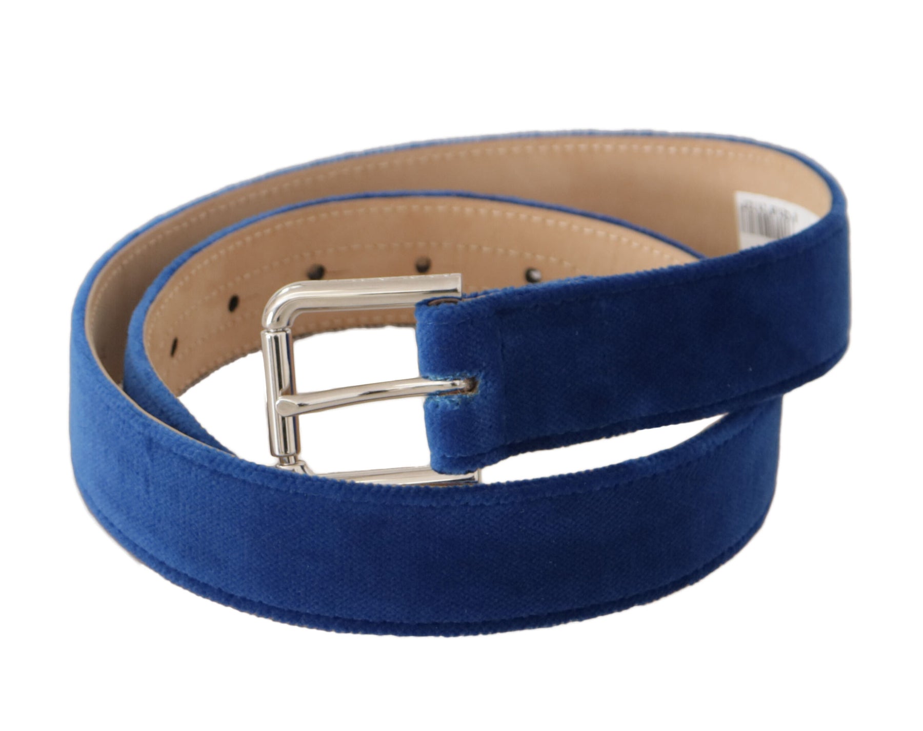 Dolce & Gabbana Blue Velvet Silver Logo Engraved Metal Buckle Belt | Regal Royce