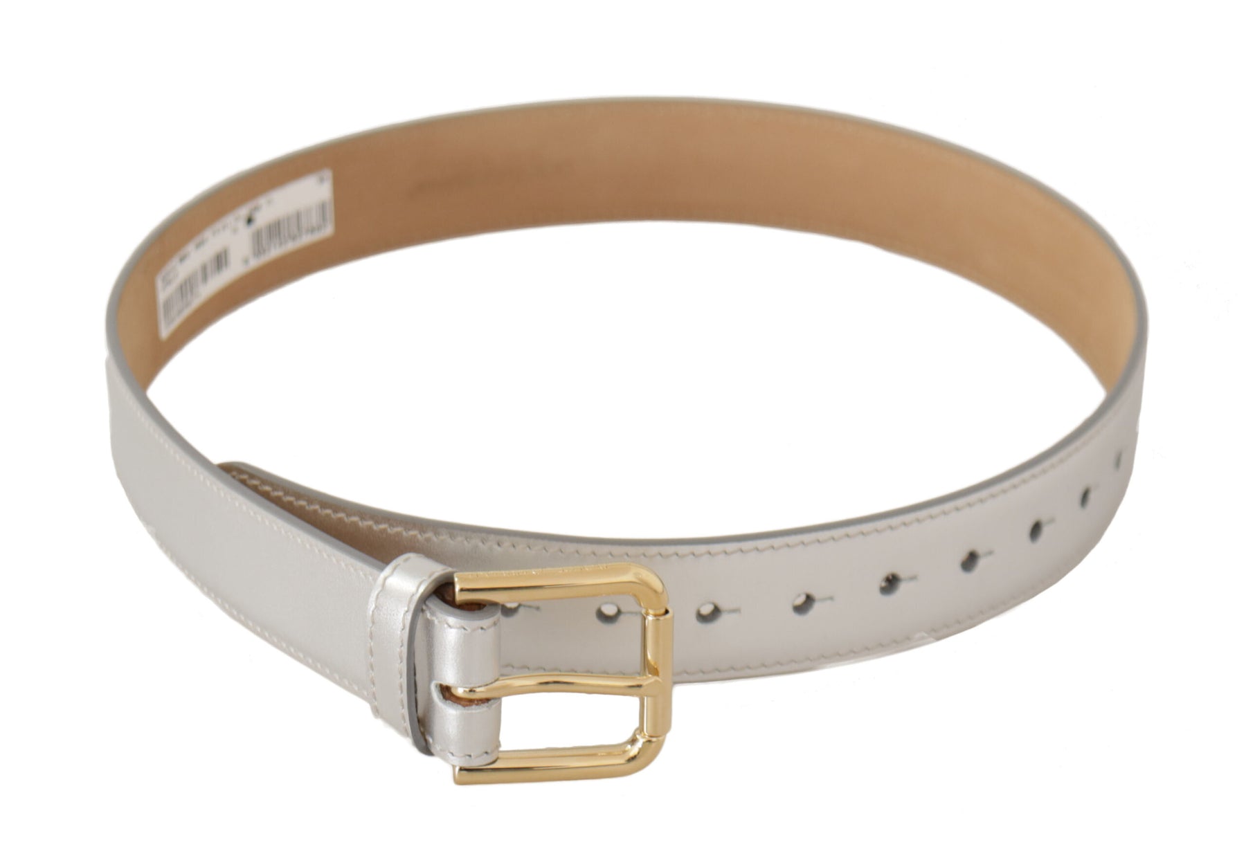 Dolce & Gabbana Silver Leather Gold Tone Logo Metal Buckle Belt | Regal Royce