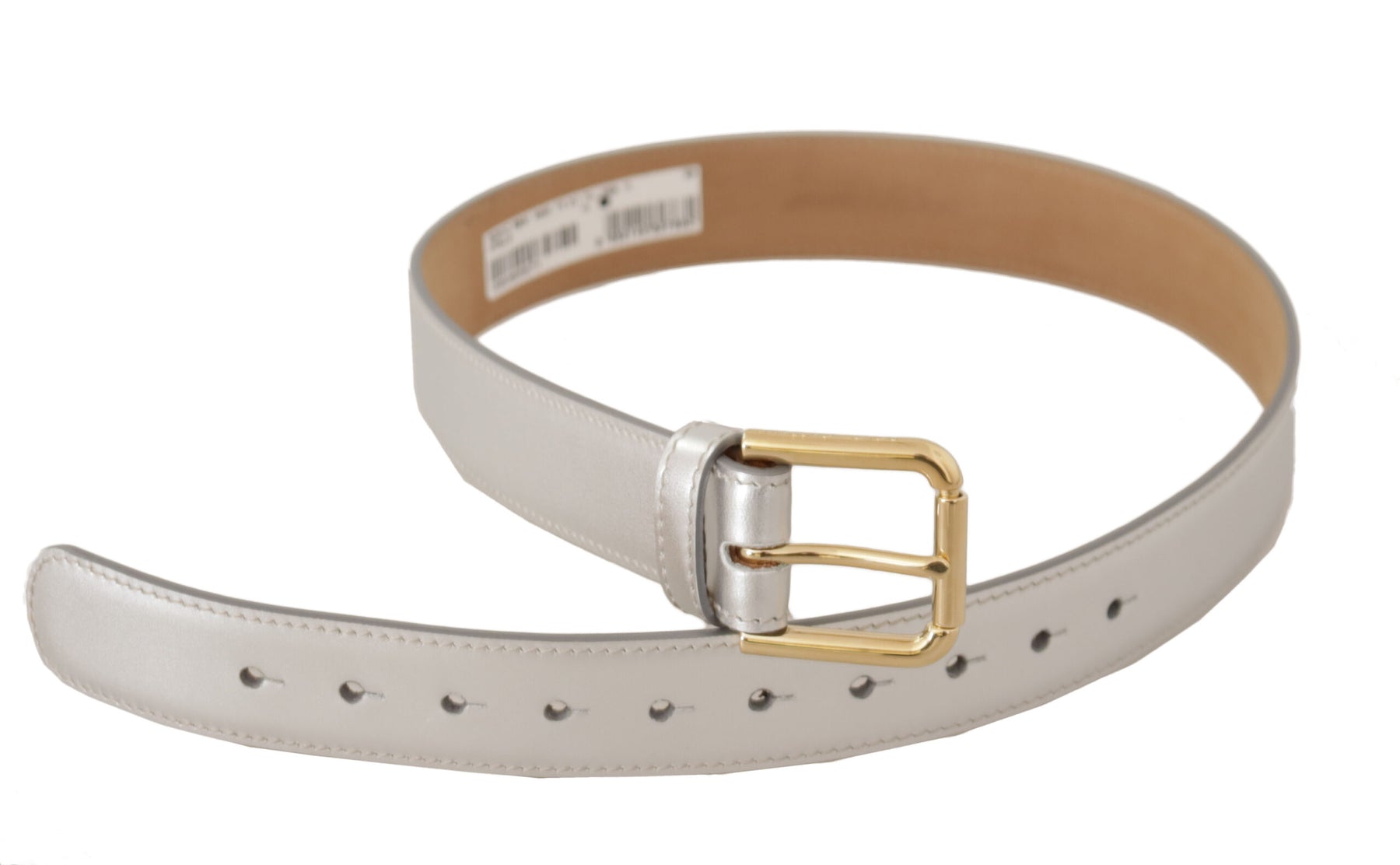 Dolce & Gabbana Silver Leather Gold Tone Logo Metal Buckle Belt | Regal Royce