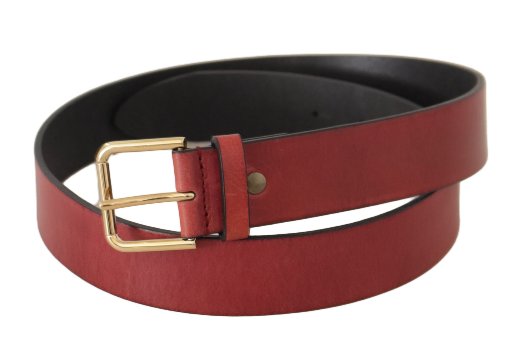 Dolce & Gabbana Red Leather Gold Logo Engraved Metal Buckle Belt | Regal Royce