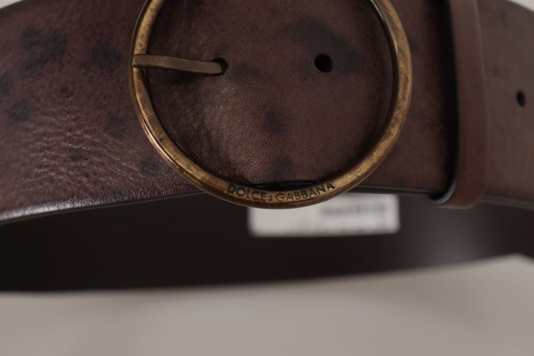 Dolce & Gabbana Dark Brown Wide Calf Leather Logo Round Buckle Belt | Regal Royce