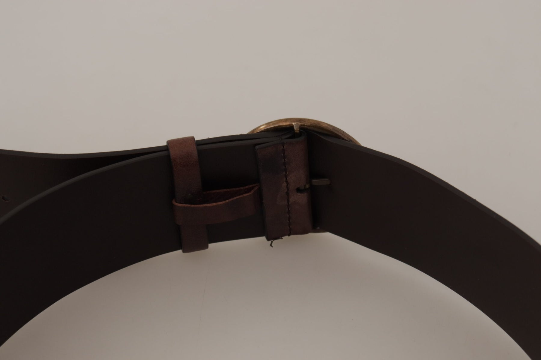 Dolce & Gabbana Dark Brown Wide Calf Leather Logo Round Buckle Belt | Regal Royce