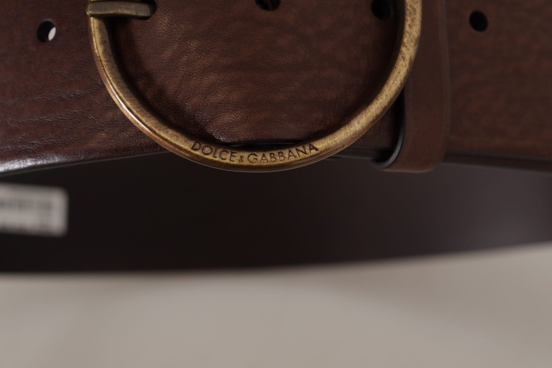 Dolce & Gabbana Brown Leather Wide Waist Logo Metal Round Buckle Belt | Regal Royce