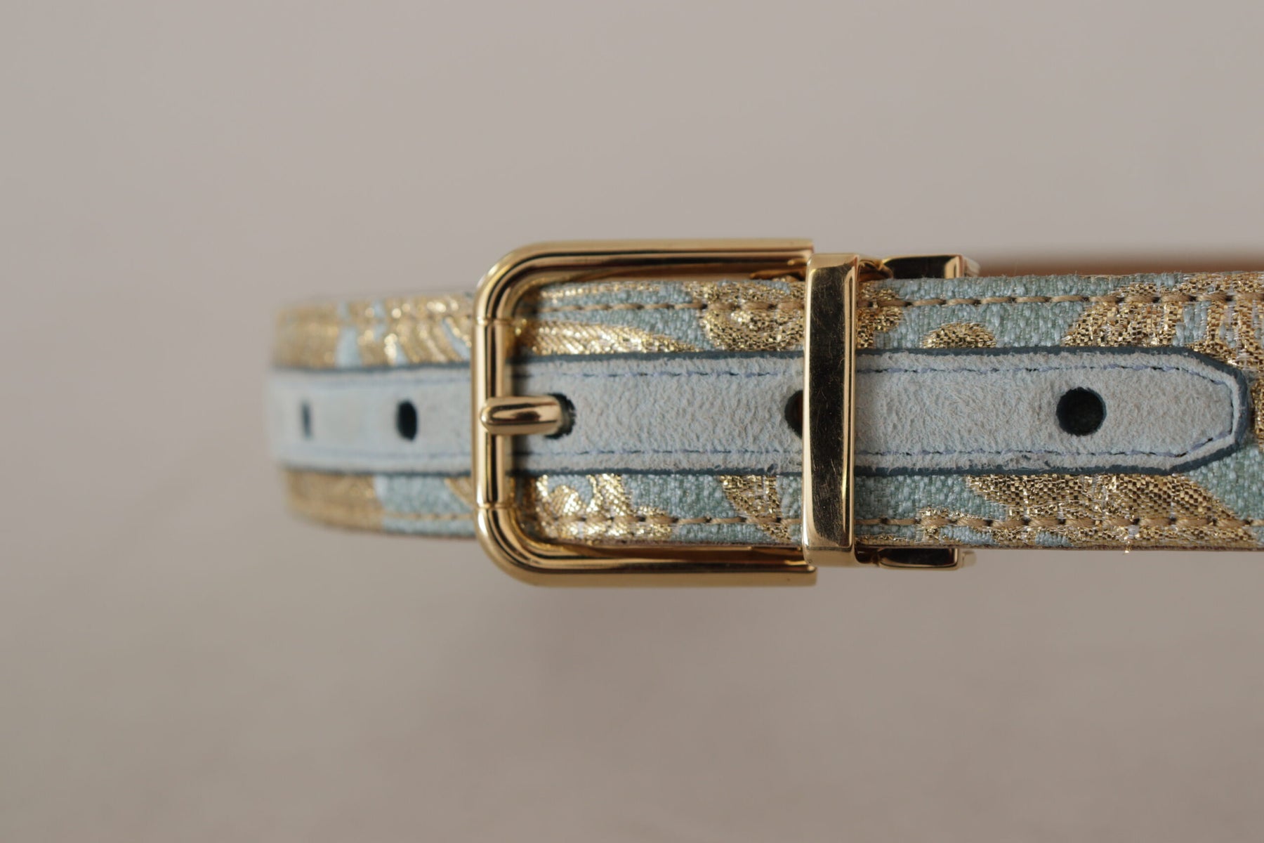 Dolce & Gabbana Blue Leather Jacquard Embossed Gold Metal Buckle Belt | Regal Royce