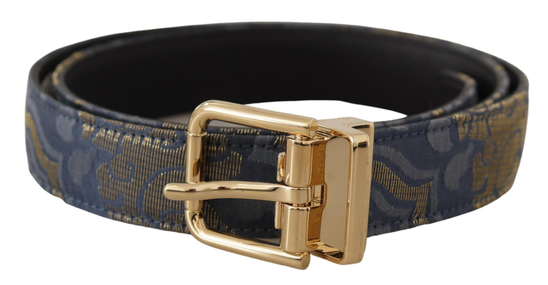 Dolce & Gabbana Navy Blue Jacquard Gold Tone Logo Metal Buckle Belt | Regal Royce