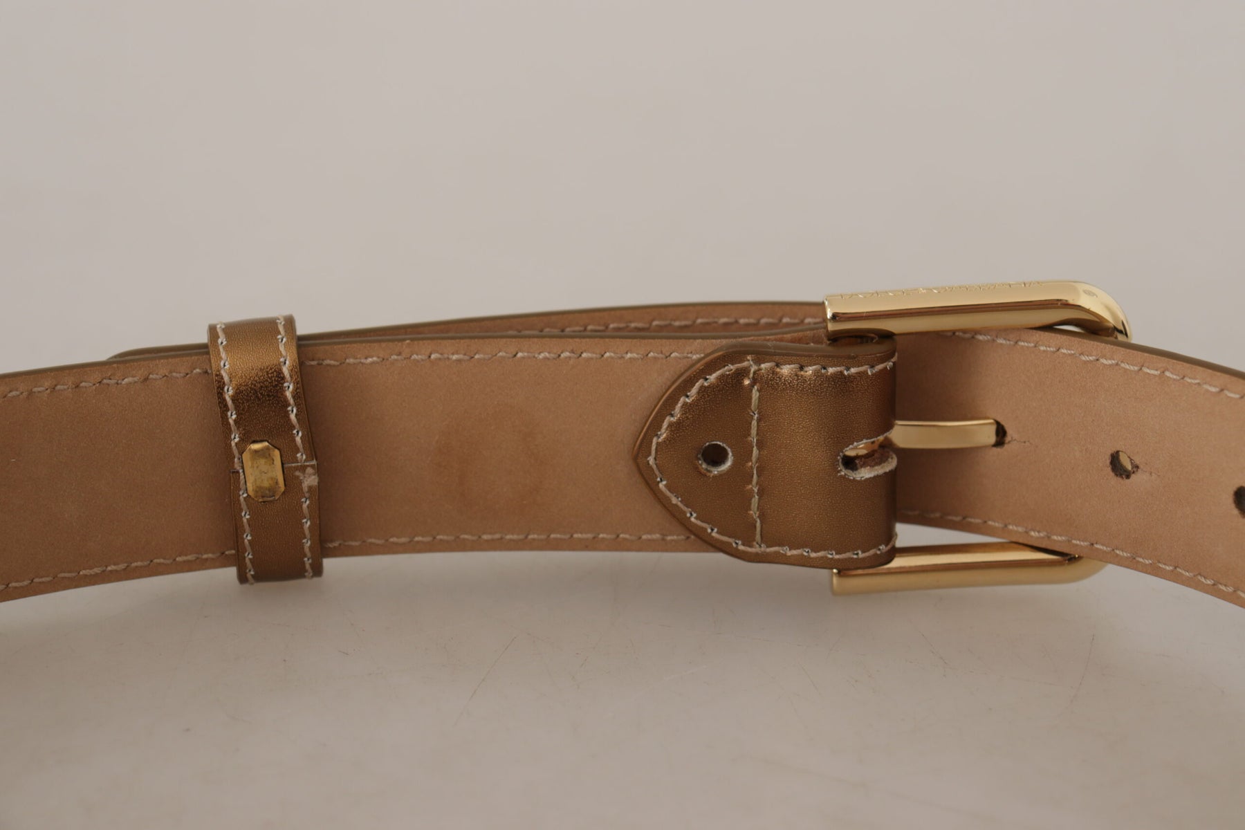Dolce & Gabbana Bronze Calf Leather Gold Logo Waist Buckle Belt | Regal Royce