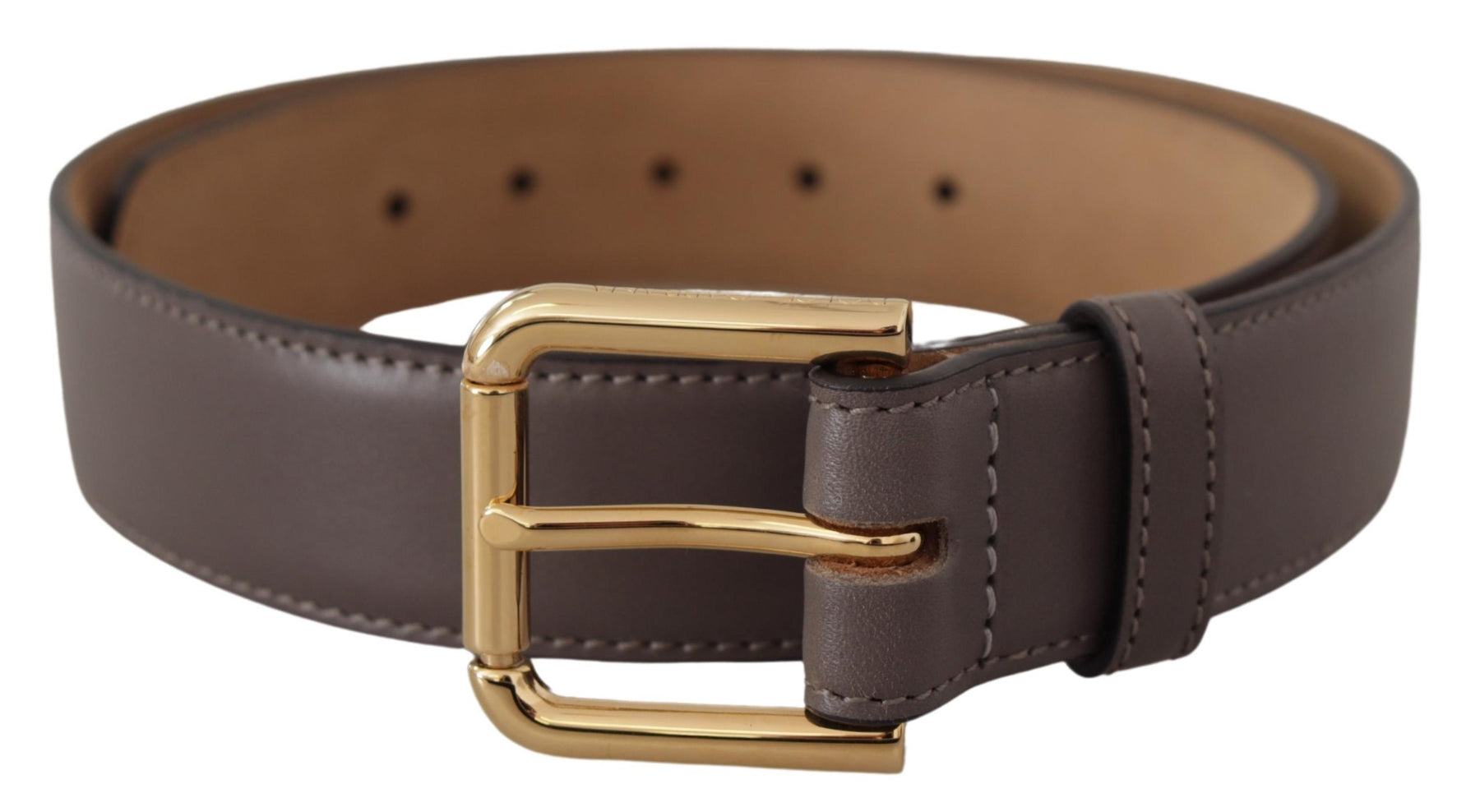 Dolce & Gabbana Gray Calfskin Leather Gold Metal Logo Buckle Belt | Regal Royce