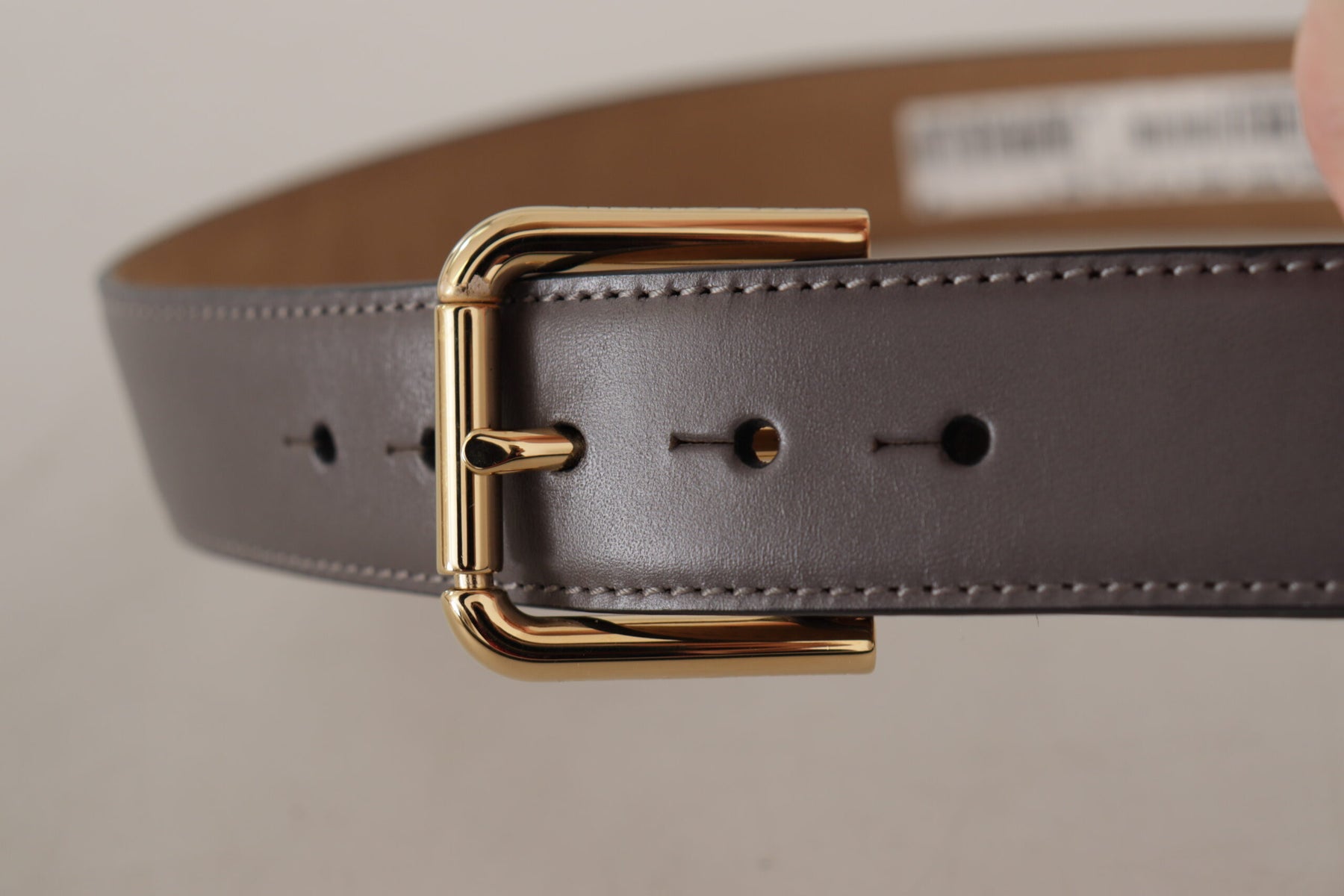 Dolce & Gabbana Gray Calfskin Leather Gold Metal Logo Buckle Belt | Regal Royce