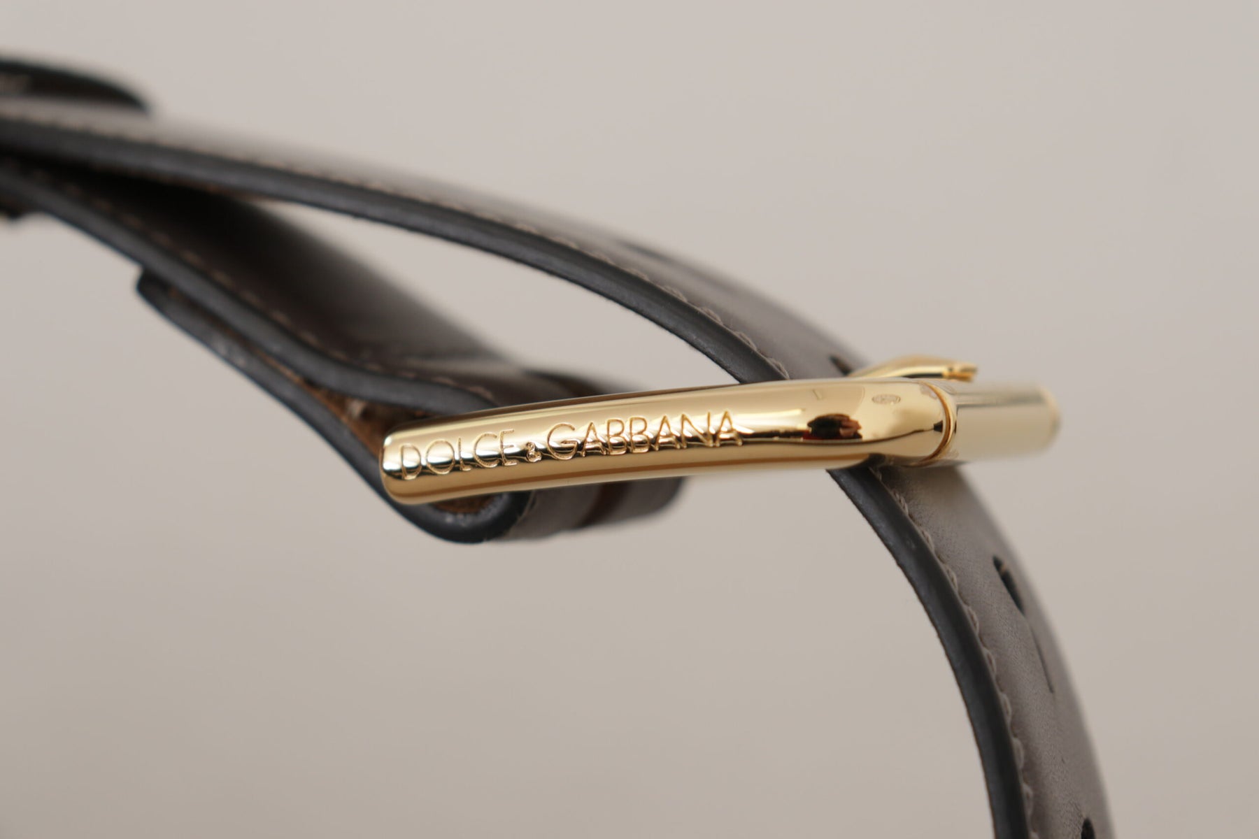 Dolce & Gabbana Gray Calfskin Leather Gold Metal Logo Buckle Belt | Regal Royce