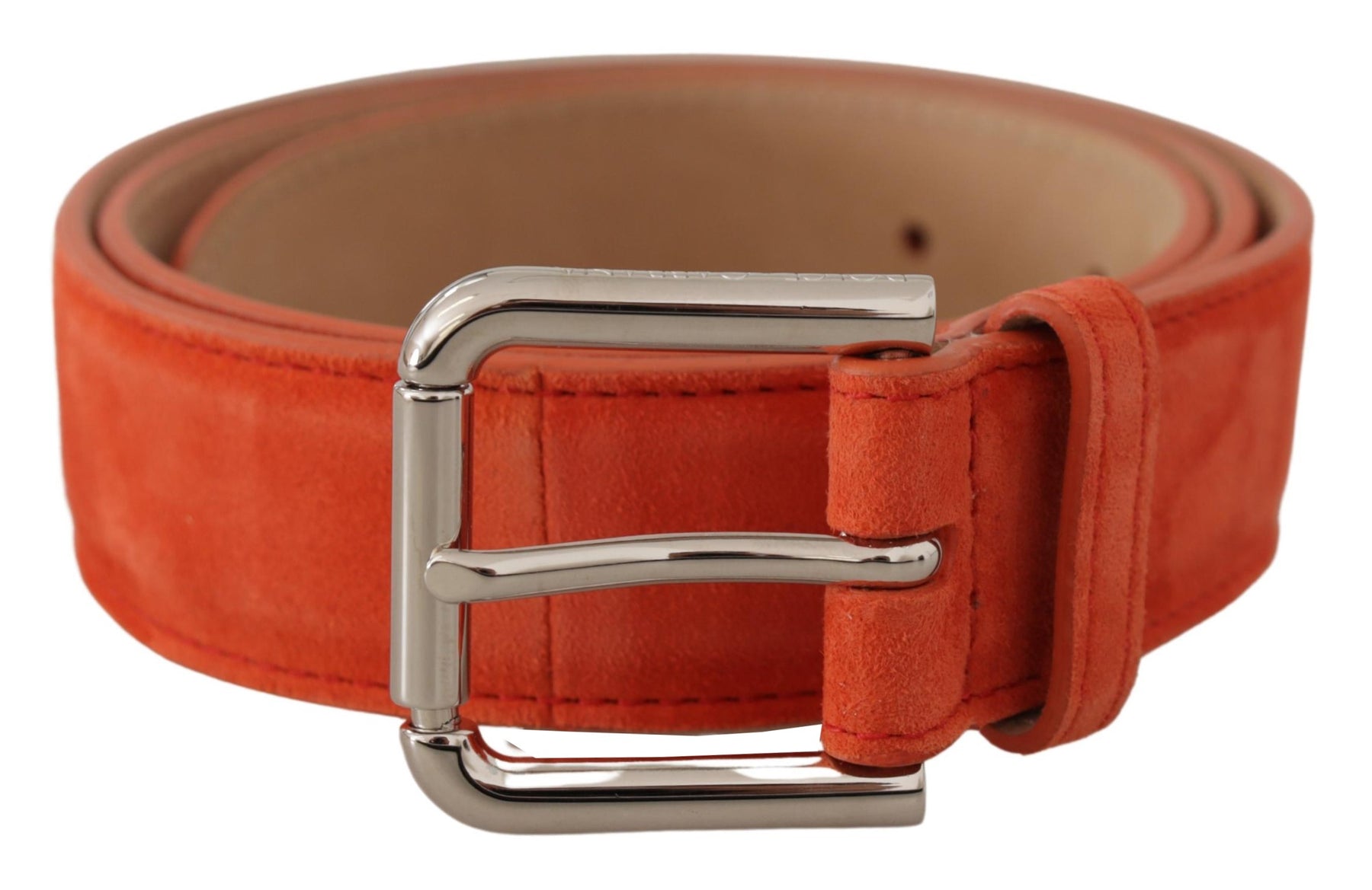 Dolce & Gabbana Orange Leather Suede Silver Logo Metal Buckle Belt | Regal Royce