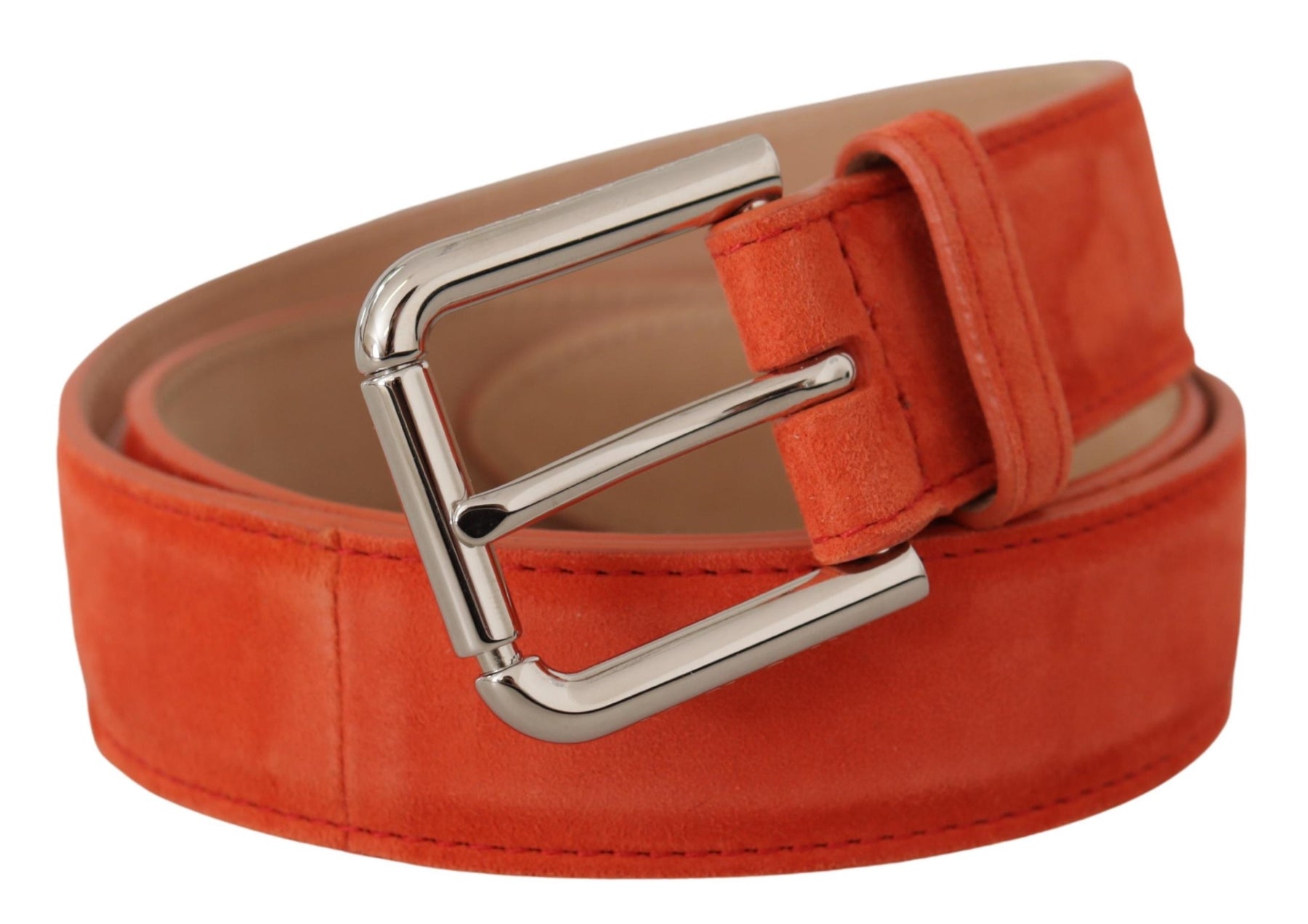 Dolce & Gabbana Orange Leather Suede Silver Logo Metal Buckle Belt | Regal Royce