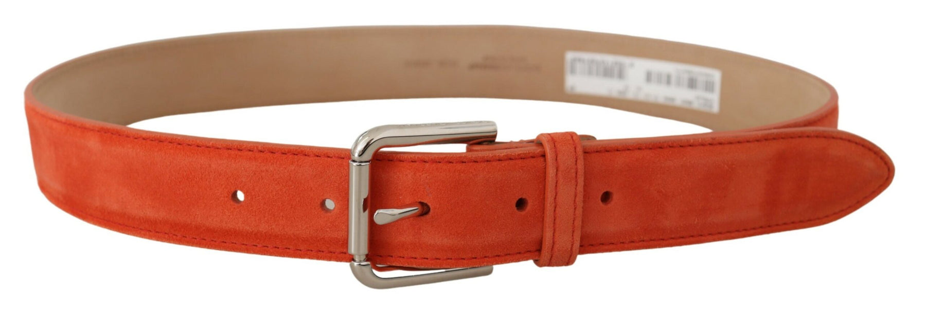 Dolce & Gabbana Orange Leather Suede Silver Logo Metal Buckle Belt | Regal Royce