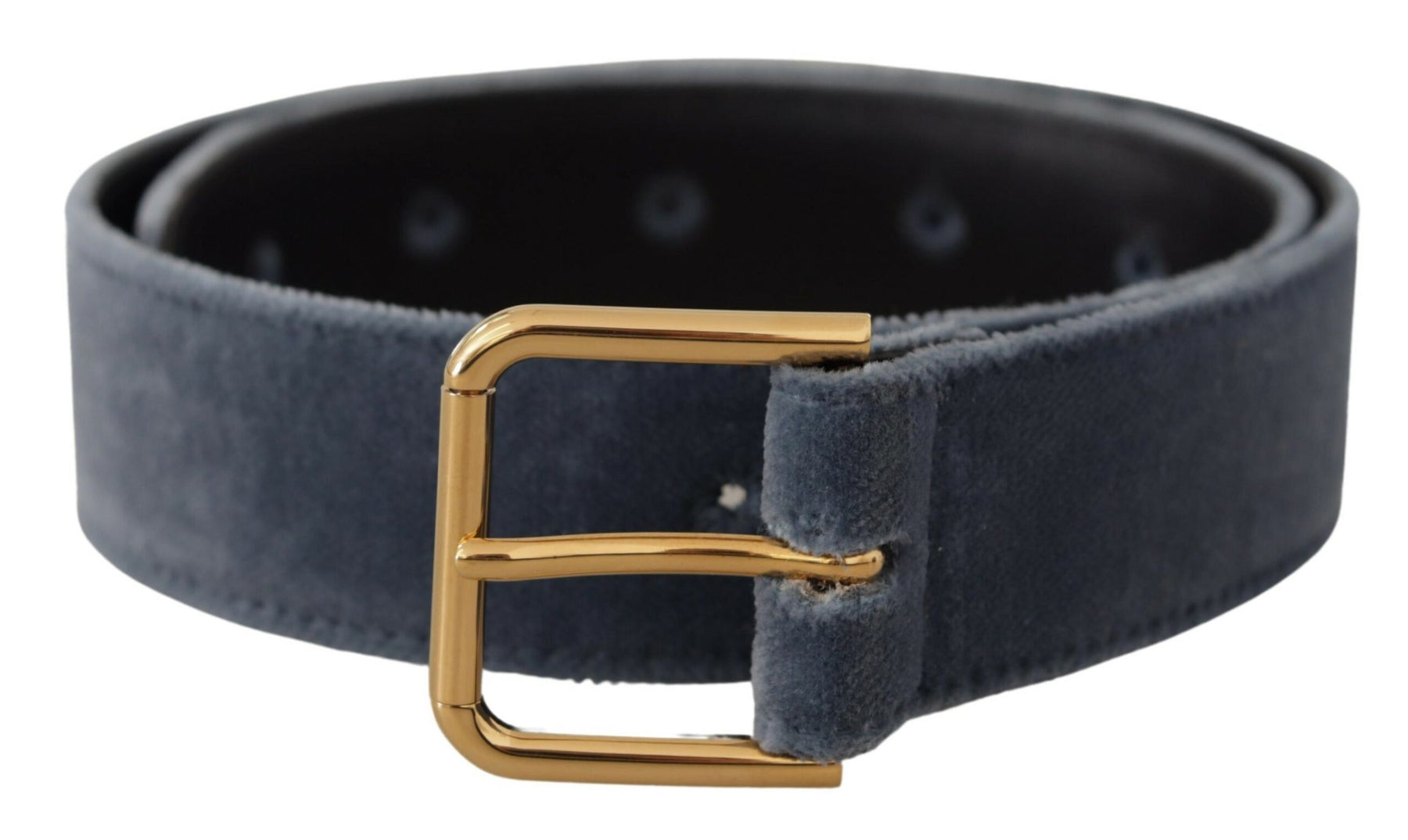 Dolce & Gabbana Navy Blue Velvet Gold Metal Logo Waist Buckle Belt | Regal Royce