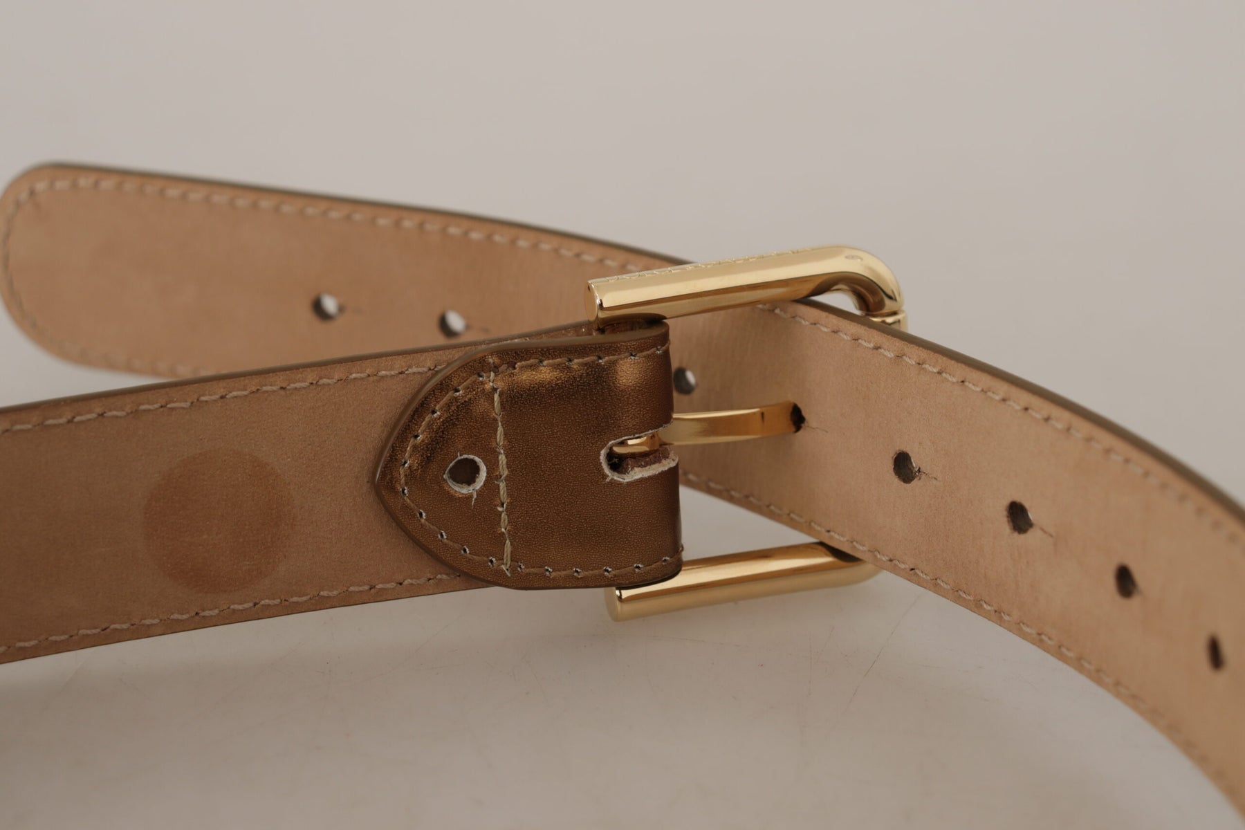 Dolce & Gabbana Bronze Leather Gold Logo Engraved Waist Buckle Belt | Regal Royce