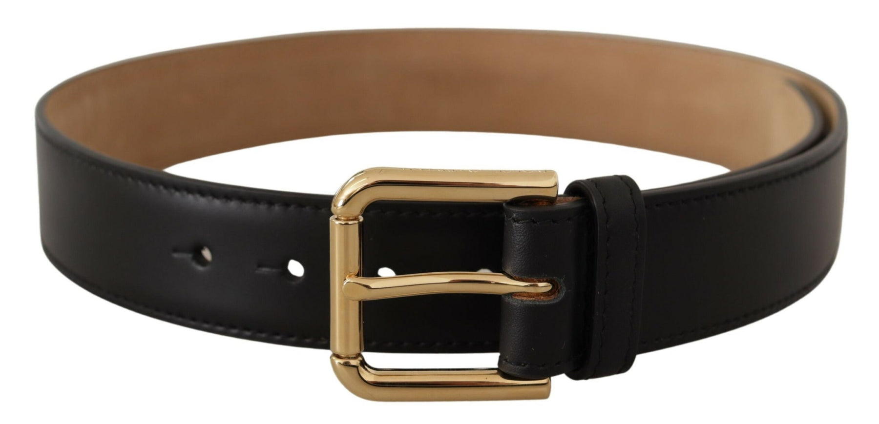 Dolce & Gabbana Black Solid Leather Classic Gold Waist Buckle Belt | Regal Royce