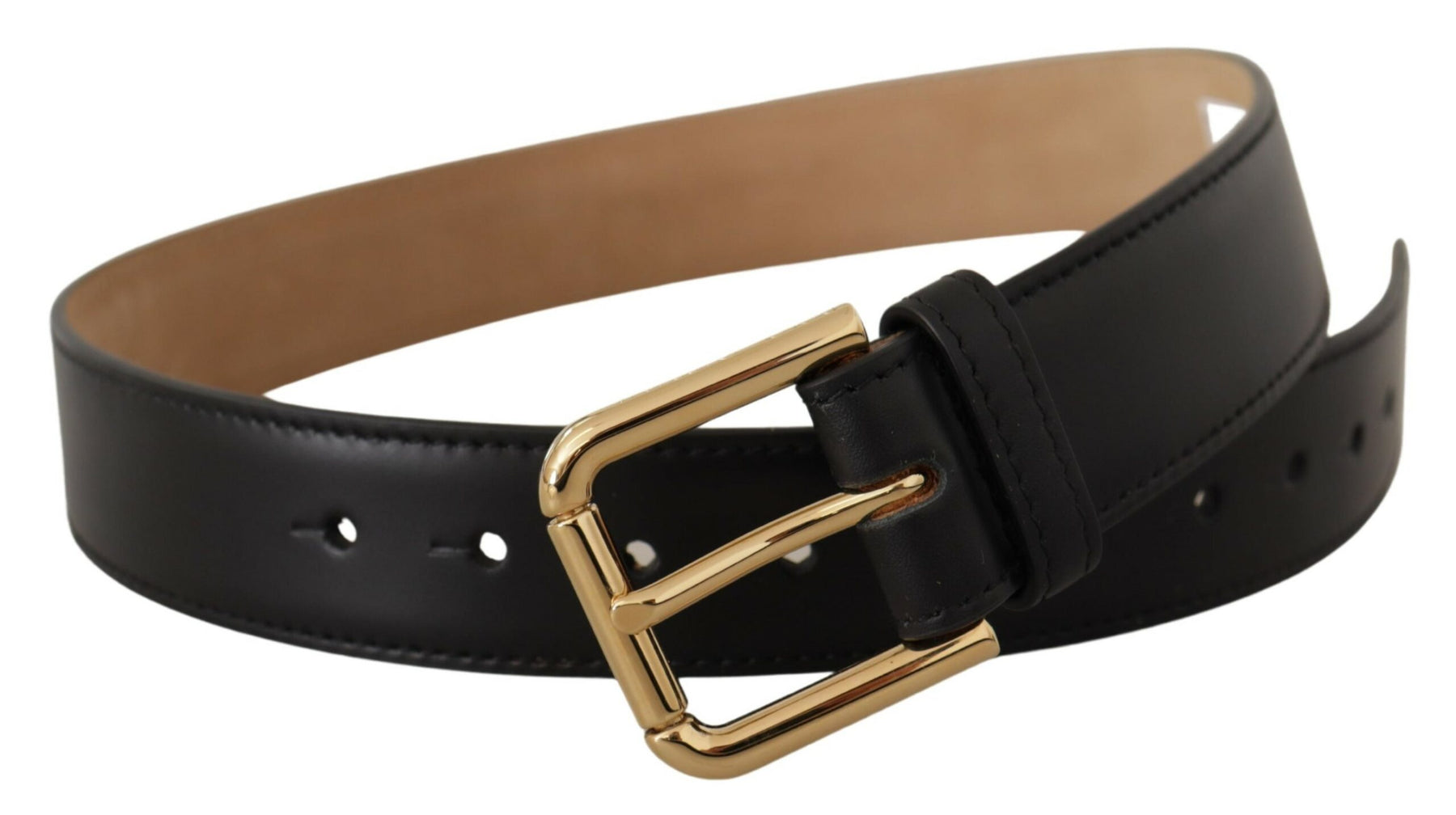Dolce & Gabbana Black Solid Leather Classic Gold Waist Buckle Belt | Regal Royce