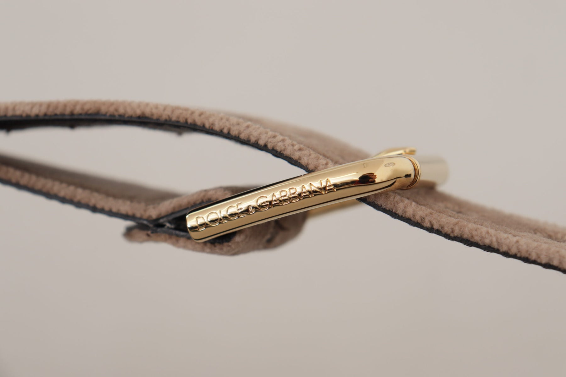 Dolce & Gabbana Light Brown Velvet Gold Tone Logo Metal Buckle Belt | Regal Royce