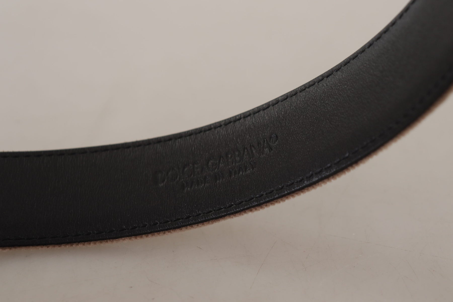 Dolce & Gabbana Light Brown Velvet Gold Tone Logo Metal Buckle Belt | Regal Royce