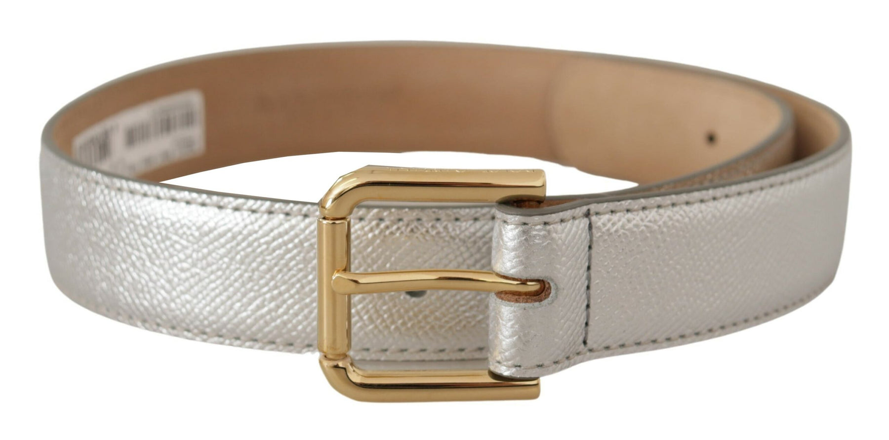 Dolce & Gabbana Silver Leather Gold Tone Logo Metal Waist Buckle Belt | Regal Royce