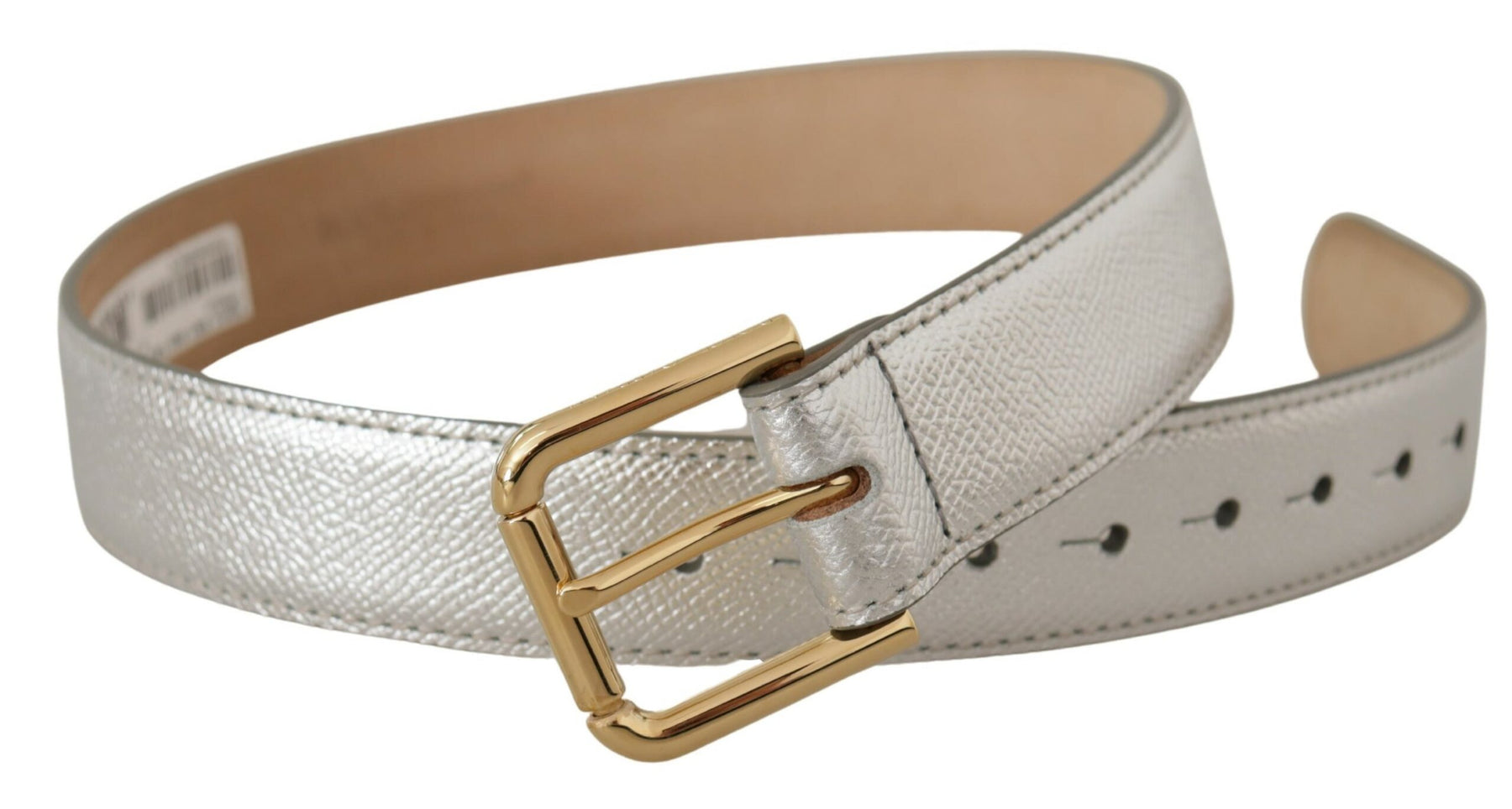 Dolce & Gabbana Silver Leather Gold Tone Logo Metal Waist Buckle Belt | Regal Royce