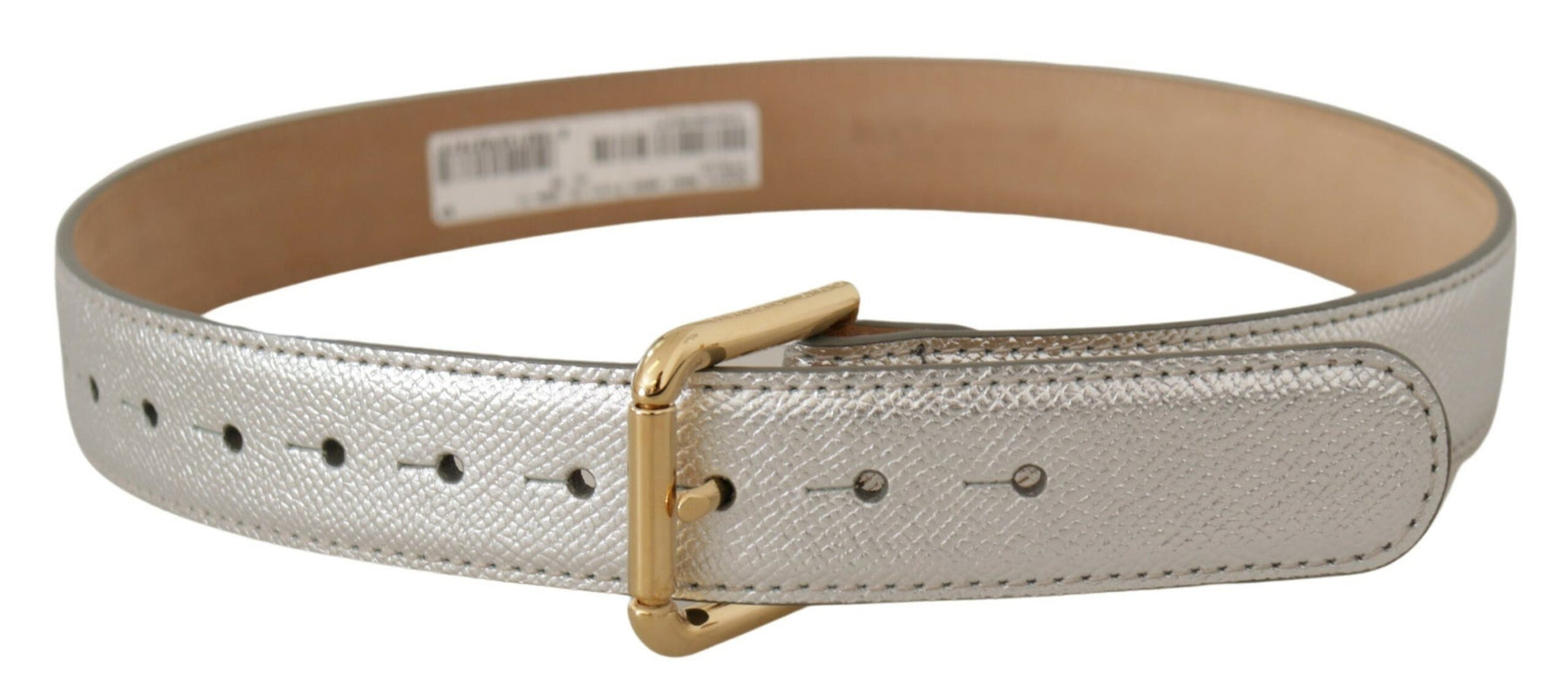 Dolce & Gabbana Silver Leather Gold Tone Logo Metal Waist Buckle Belt | Regal Royce