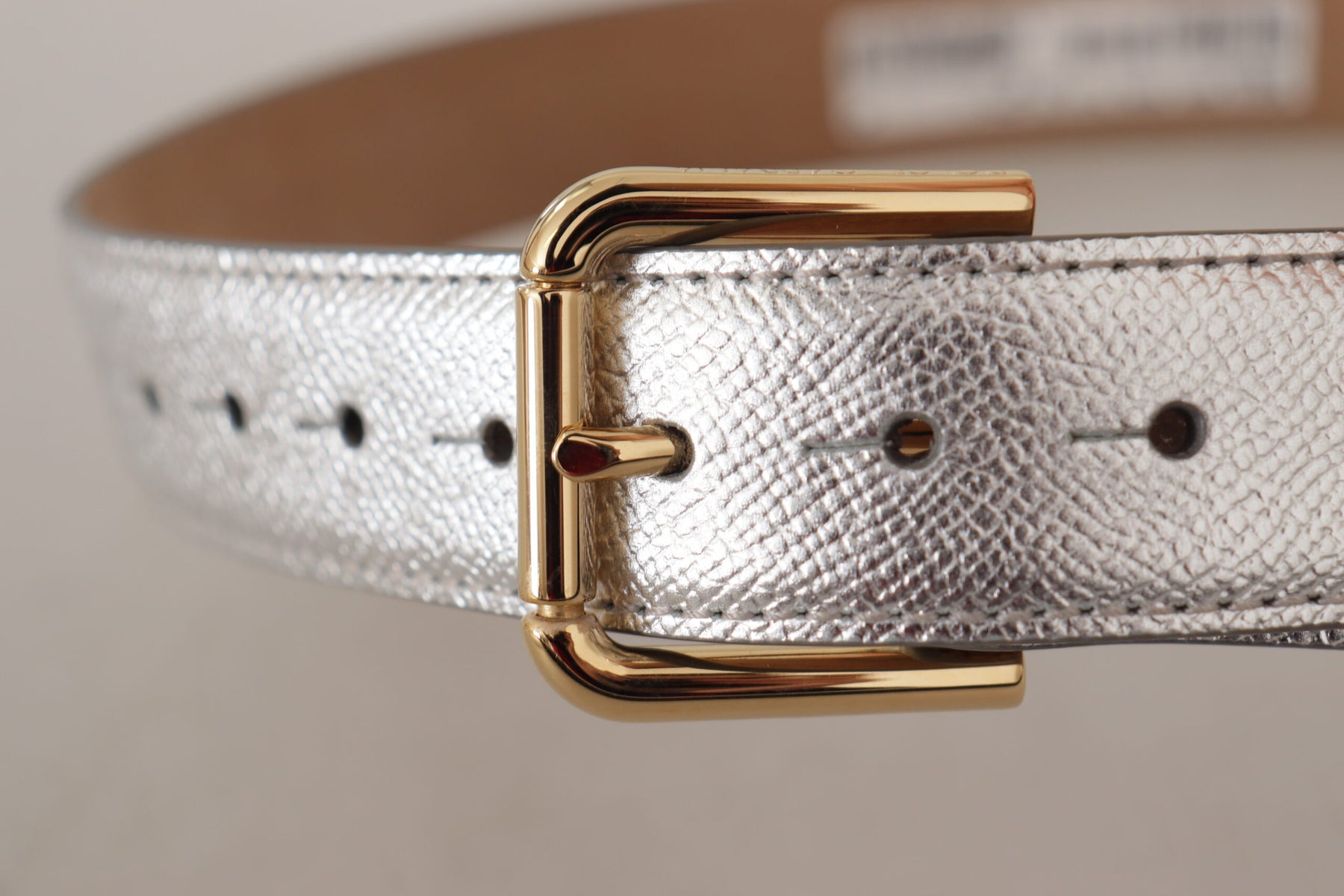 Dolce & Gabbana Silver Leather Gold Tone Logo Metal Waist Buckle Belt | Regal Royce