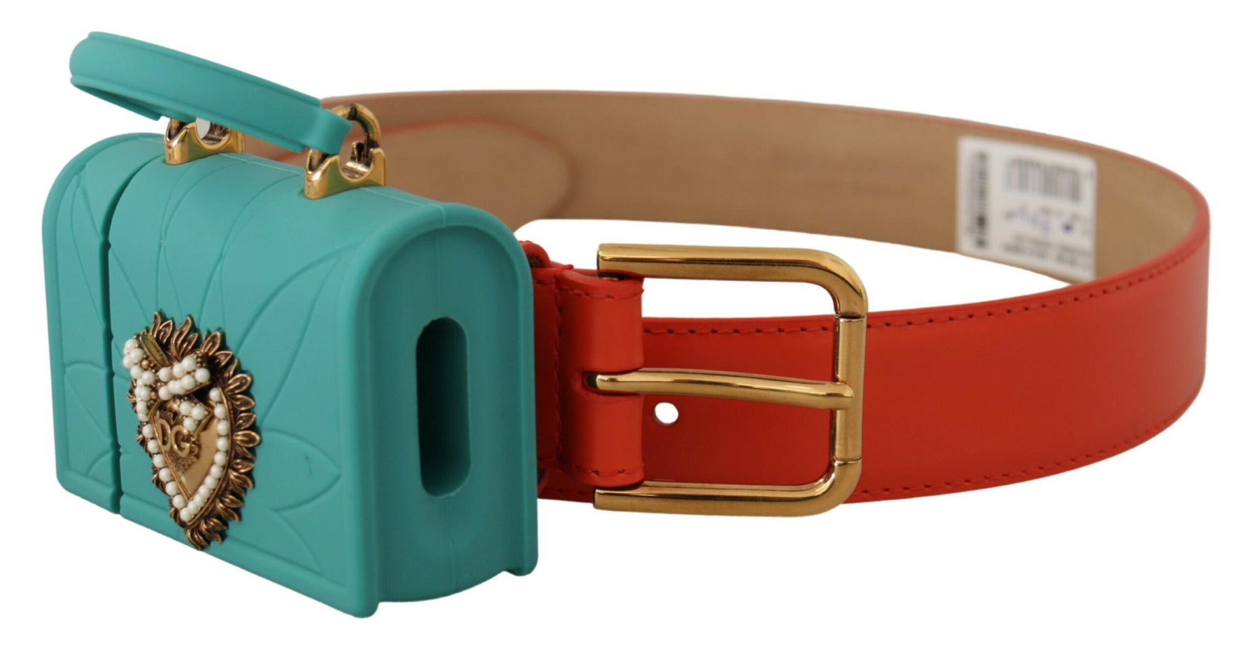 Dolce & Gabbana Orange Leather Devotion Heart Micro Bag Headphones Belt | Regal Royce