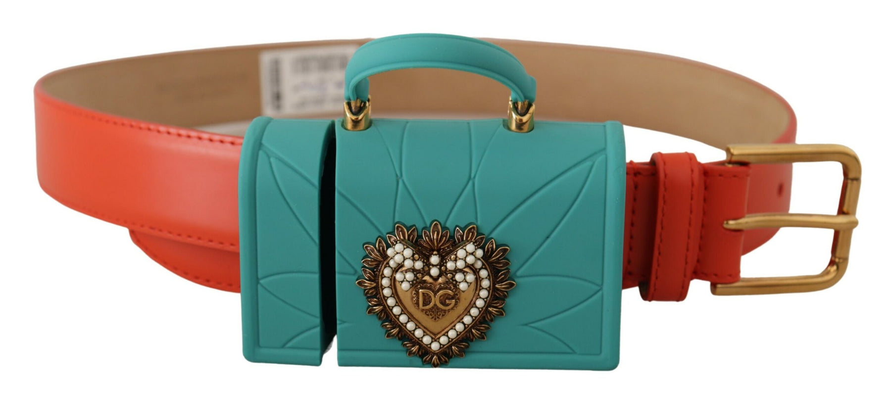 Dolce & Gabbana Orange Leather Devotion Heart Micro Bag Headphones Belt | Regal Royce