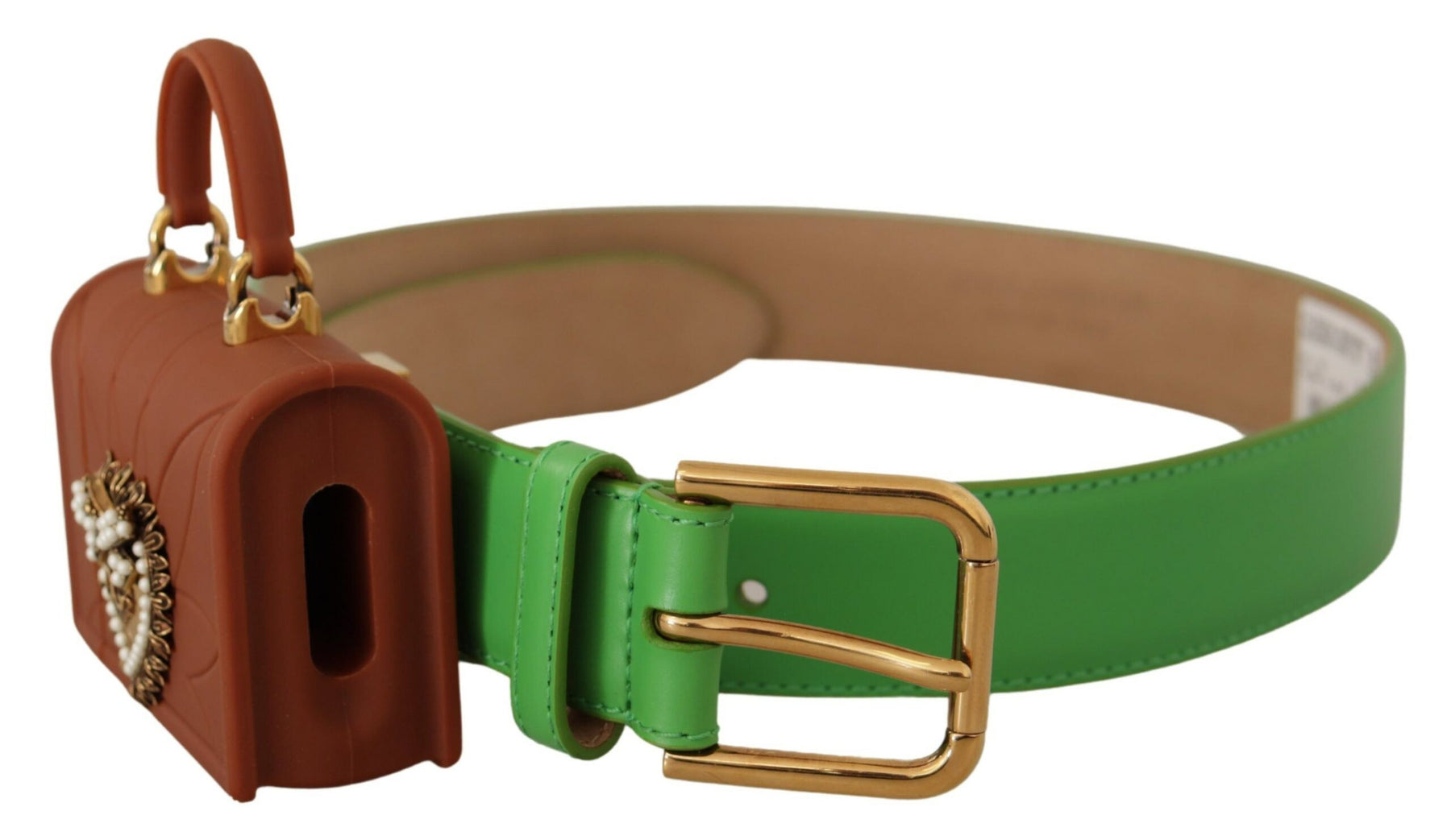 Dolce & Gabbana Green Leather Devotion Heart Micro Bag Headphones Belt | Regal Royce