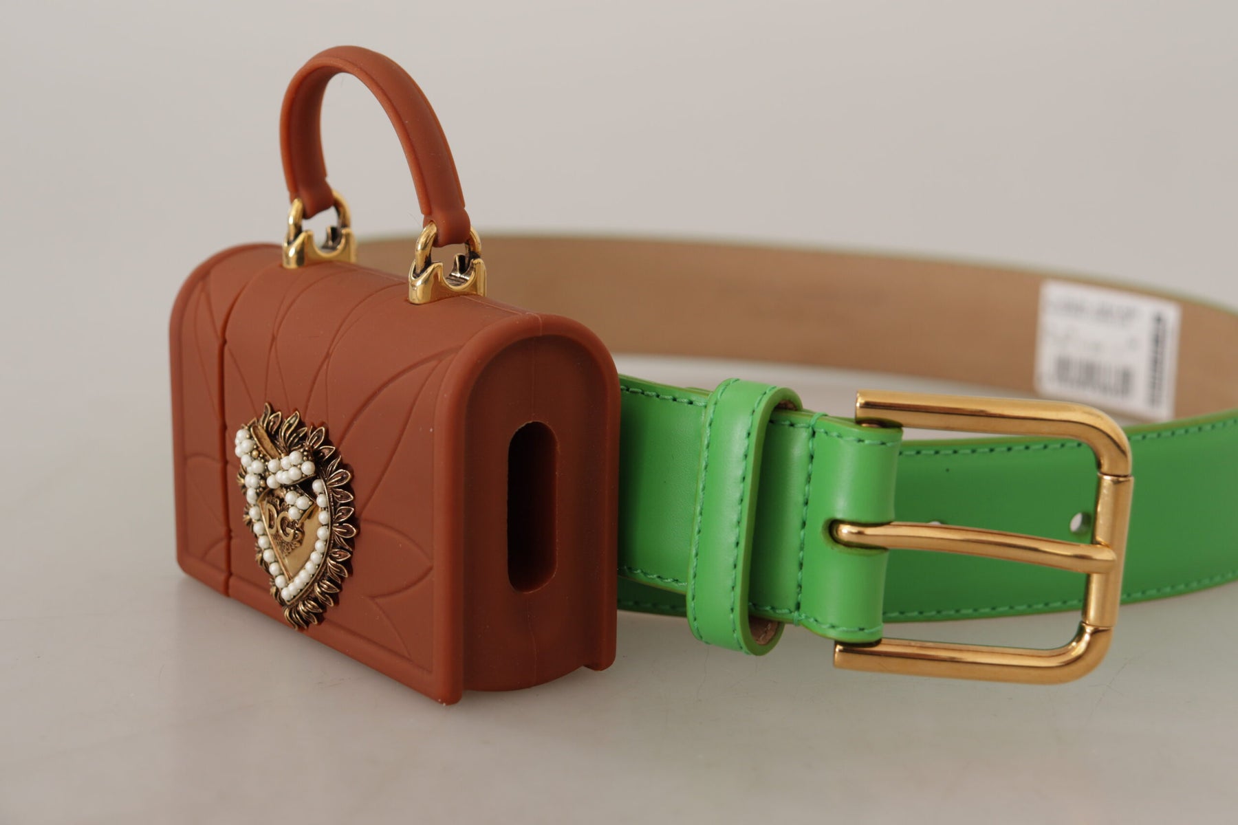 Dolce & Gabbana Green Leather Devotion Heart Micro Bag Headphones Belt | Regal Royce