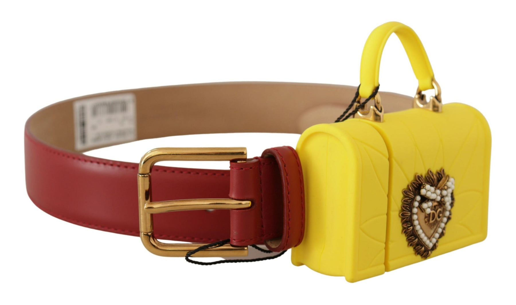 Dolce & Gabbana Red Leather Yellow DEVOTION Heart Bag Buckle Belt | Regal Royce